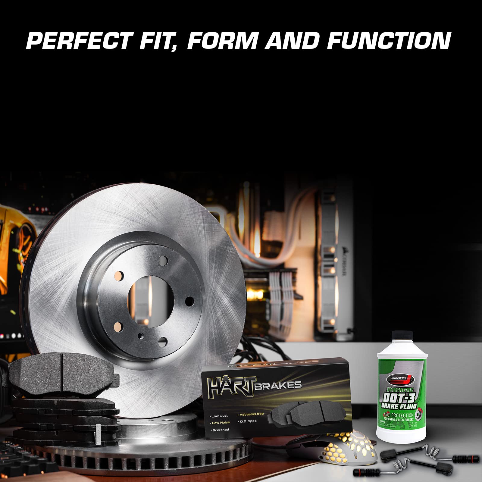 Hart Brakes Front & Rear Brake Pads and Rotors Kit - Semi-Metallic with Sensor Wire (RBBC.74003.62) | High-Performance Braking for Cars, SUVs & Trucks | Perfect for Daily Commuting & Highway Driving