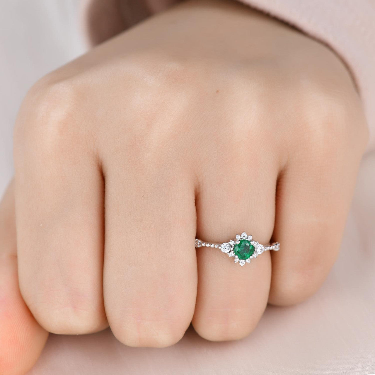 Minimalist Natural Emerald Engagement Ring - 5mm Round Zambian May Birthstone for Women | Perfect for Proposals, Anniversaries & Everyday Elegance