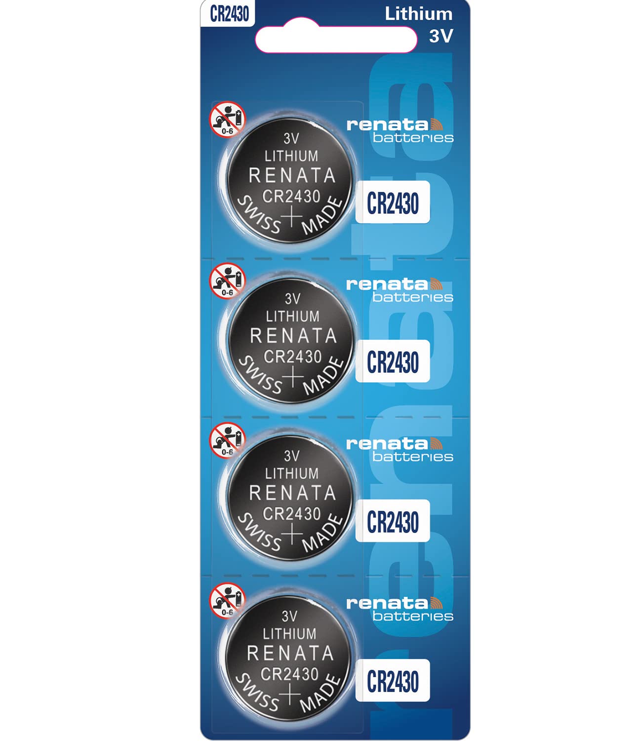 Renata CR2430 3V Lithium Coin Cell Batteries (4-Pack) - Long-Lasting Power for Watches, Calculators, Key Fobs & Medical Devices