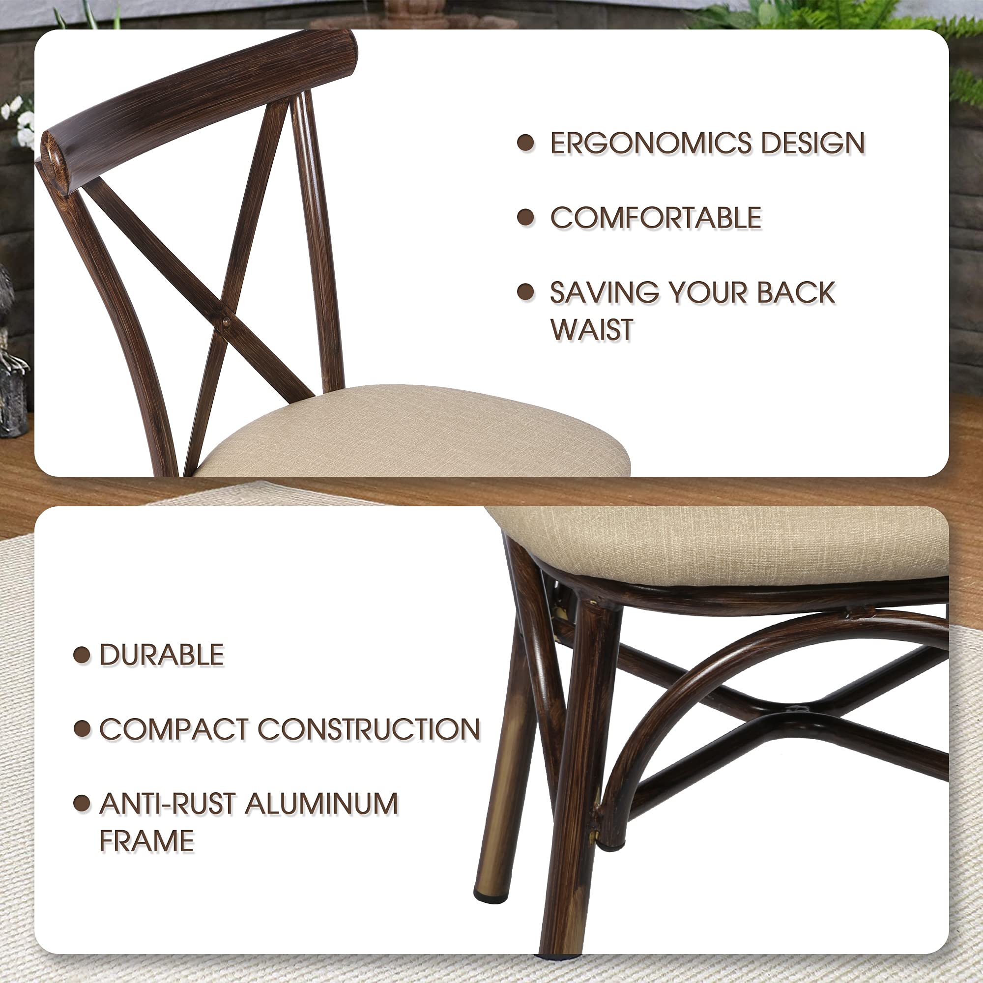 Modern Dining Chair Set of 2 - PU Leather Upholstered Kitchen Chairs with X-Shape Back & Aluminum Frame - Comfortable for Indoor & Outdoor Use in Dining Room, Patio or Cafe (Sand Beige)