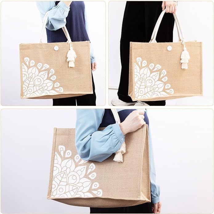 BLACKBOXES Jute Tote Bag for Women - Waterproof Beach Bag, Large Reusable Grocery Tote, Eco-Friendly Gift Bag for Her, Cute Pool Tote | Perfect for Shopping, Beach Trips & Daily Use