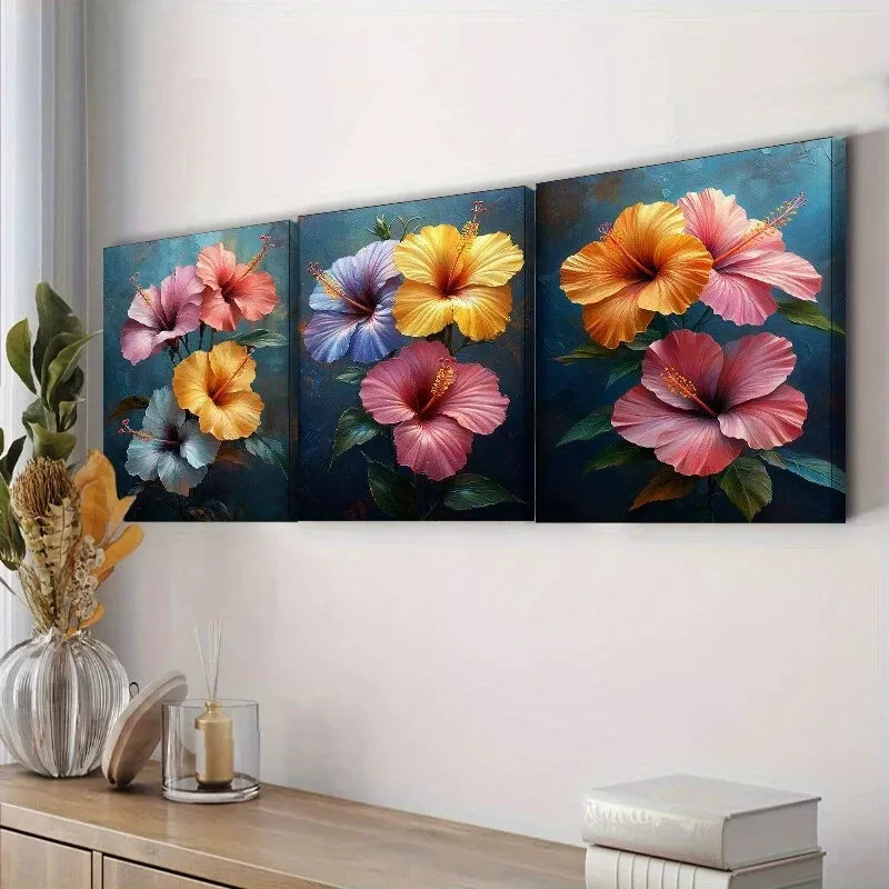 3-Piece Hibiscus Flowers Canvas Floral Wall Art Set - Framed 40x60cm High Quality Print - Australian Made Ready to Hang Wall Decor for Living Room, Bedroom & Office