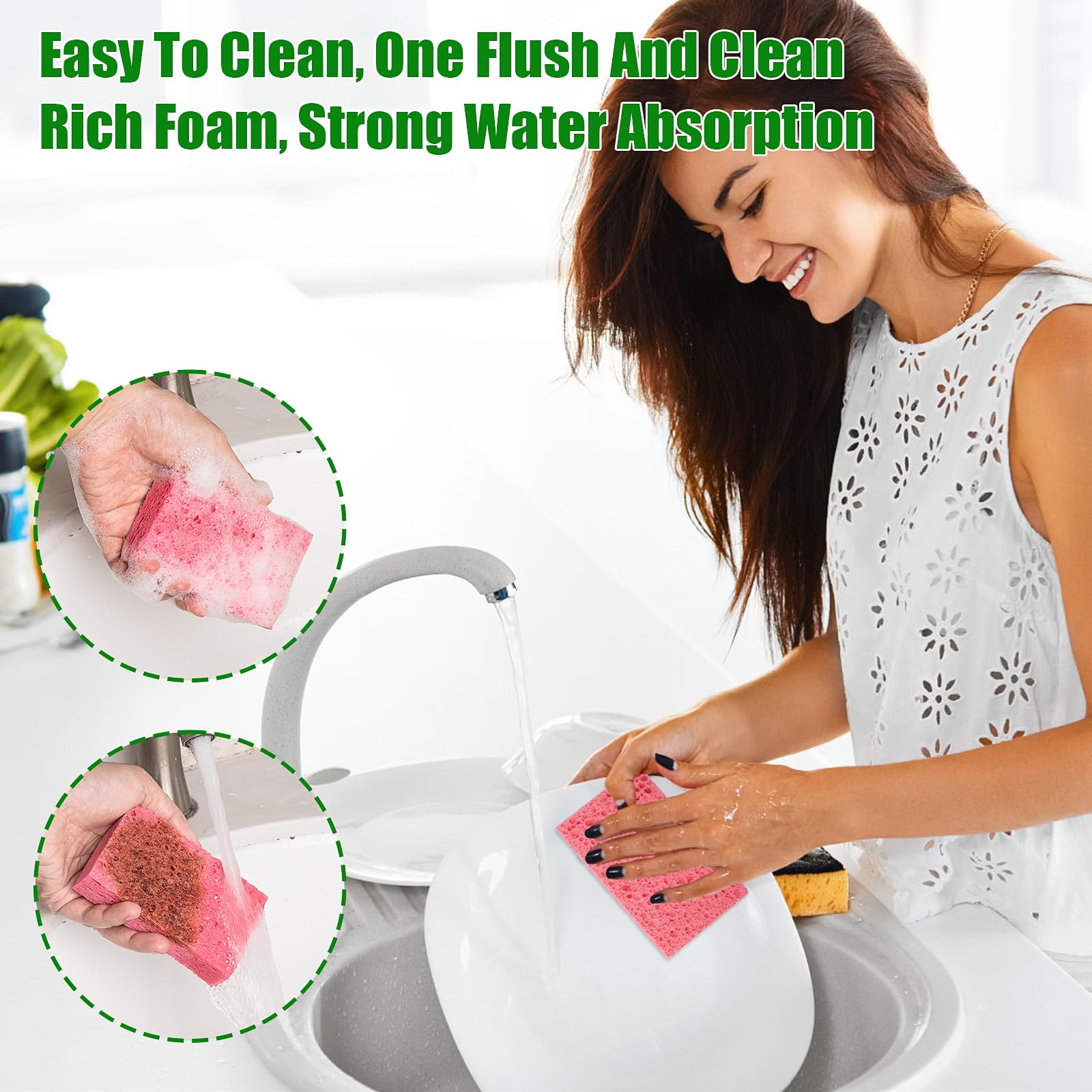12PCS Premium Non-Scratch Kitchen Sponges - Heavy Duty Dish Washing Scrub Sponges, Multipurpose Cellulose Cleaning Sponges for Sinks, Countertops, Cookware & Utensils