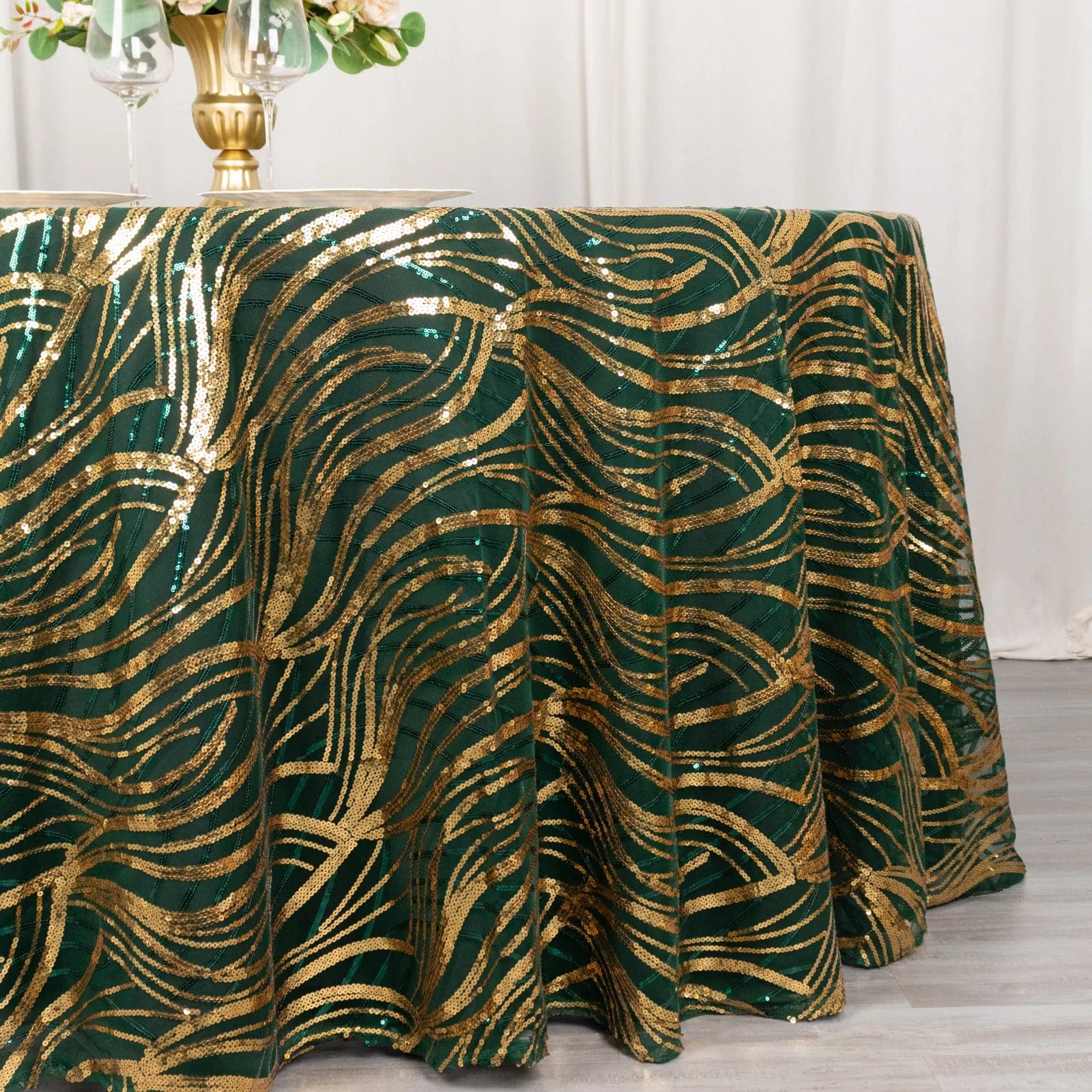 120 Mesh Round Tablecloth with Wavy Embroidered Sequins - Elegant Party Decor for Weddings, Banquets & Special Events