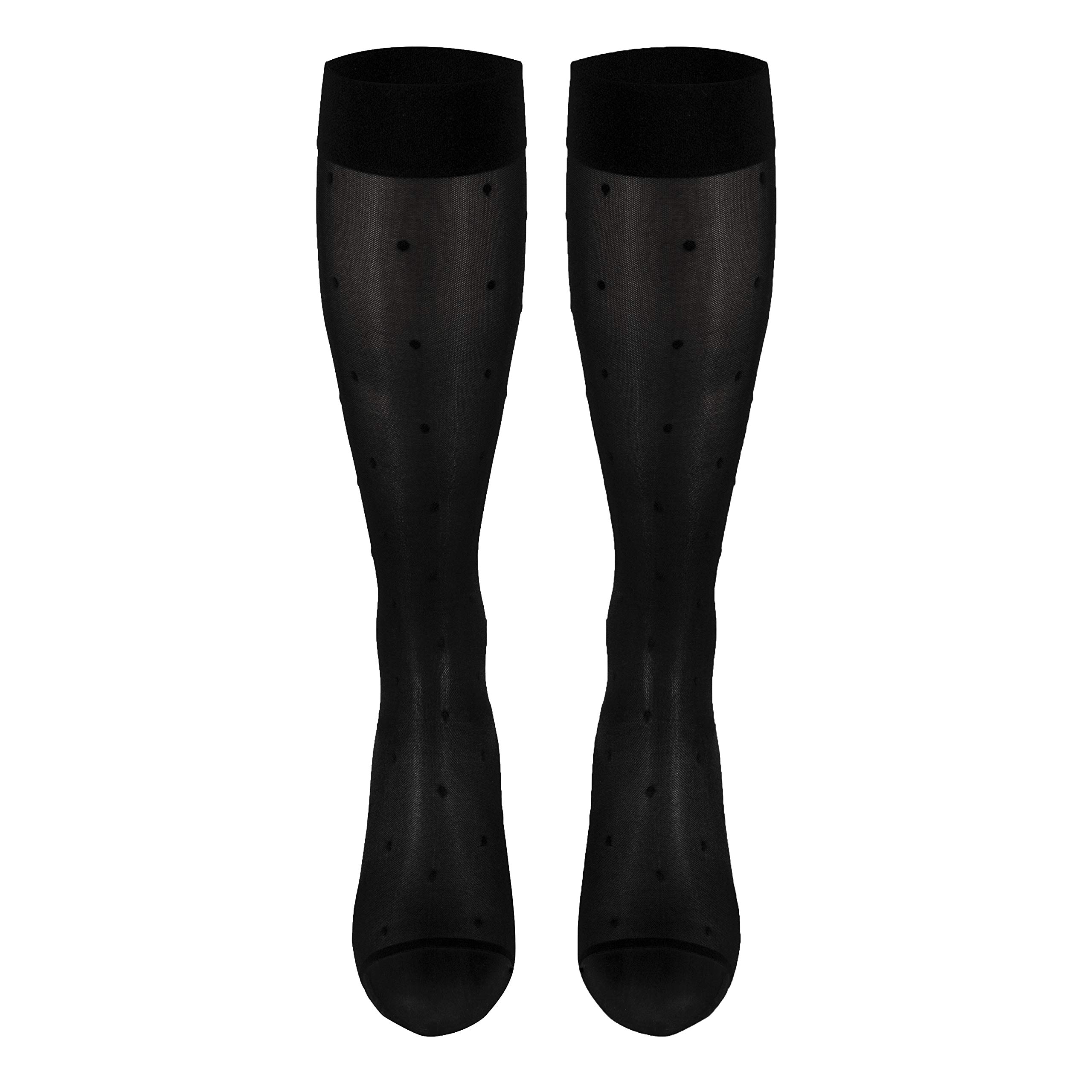 Truform Sheer Compression Stockings 15-20 mmHg - Women's Knee High Support Socks with Dot Pattern - Black Large Size for Varicose Veins & Circulation - Perfect for Nurses, Travel & Daily Comfort