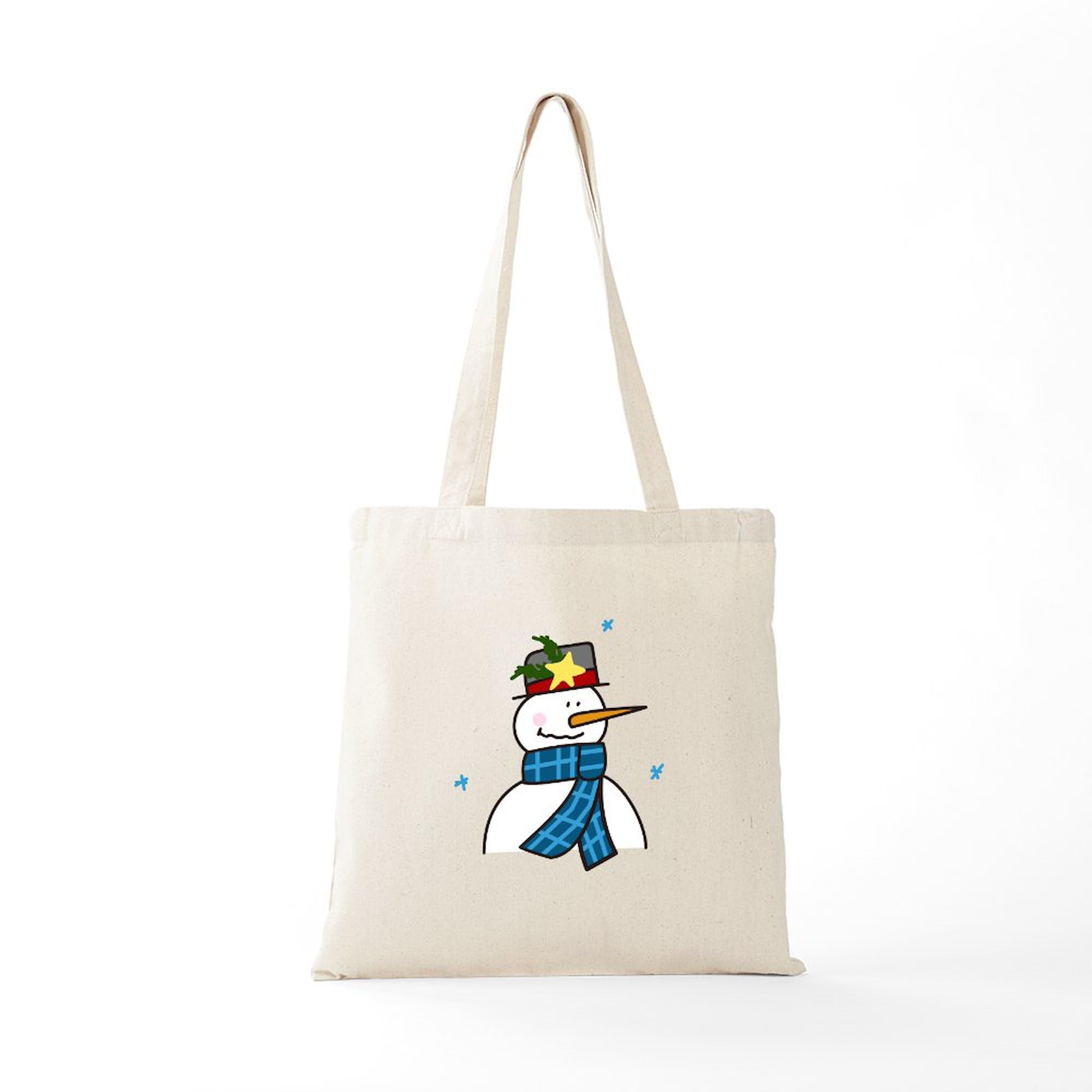 Winter Snowman Tote Bag - Natural Canvas Reusable Shopping Bag for Groceries, Beach & Holiday Gifts | Eco-Friendly & Durable