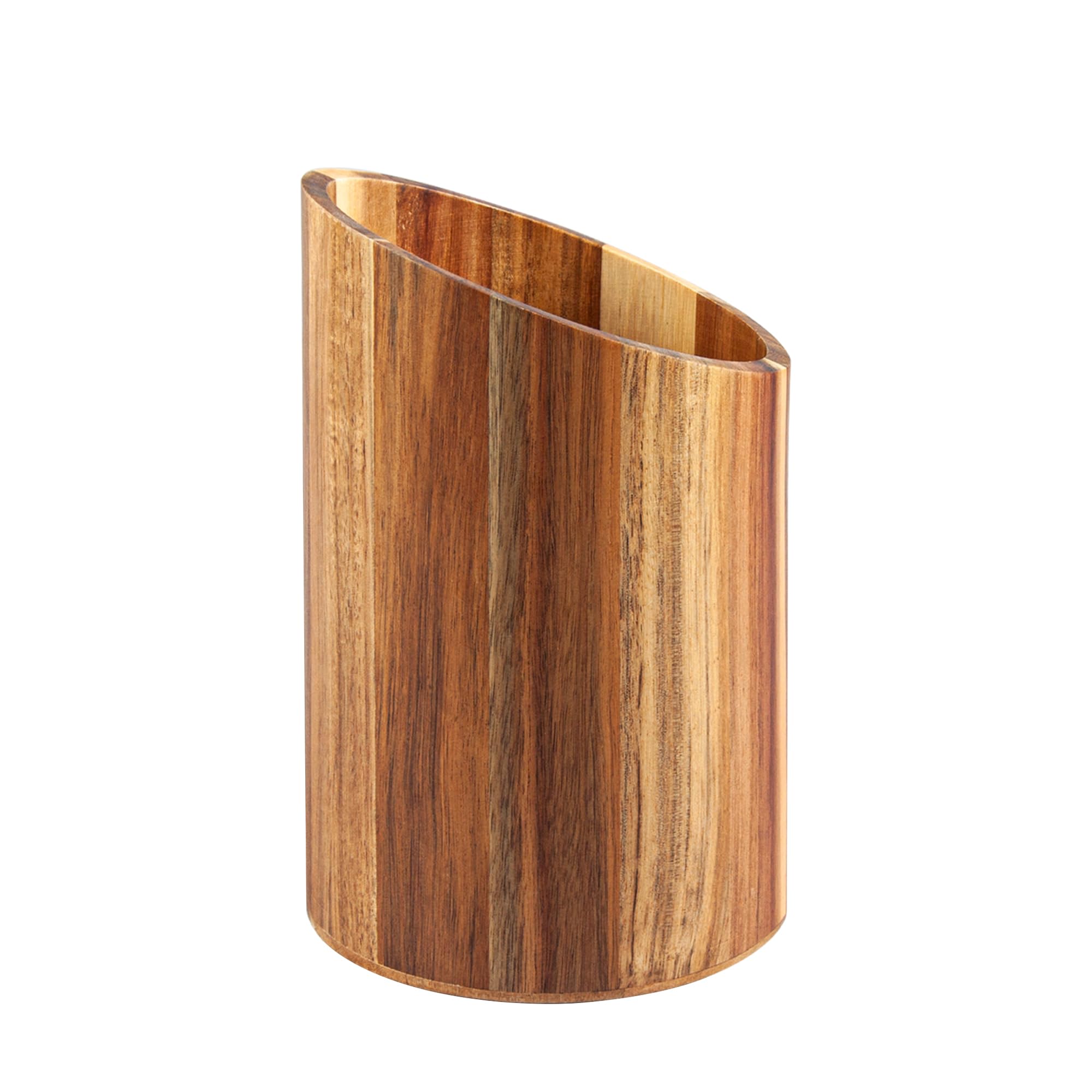 Premium Acacia Wood Kitchen Utensil Holder - Modern Slanted Top Countertop Organizer for Spatulas, Cooking Spoons & Kitchen Tools - Perfect for Farmhouse, Rustic & Contemporary Kitchen Decor
