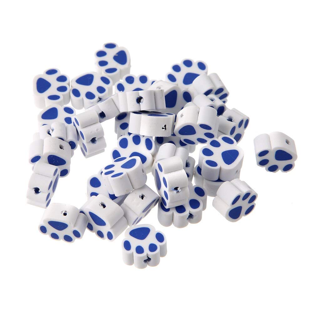 100PCS Animal Paw Polymer Clay Spacer Beads for DIY Jewelry Making - Mixed Colors (Blue) - Perfect for Bracelets, Necklaces, and Craft Projects