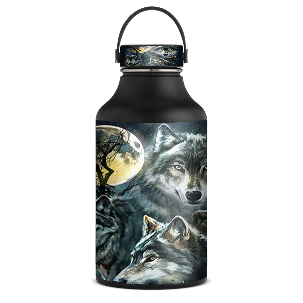 3 Wolves Moonlight Insulated Water Bottle Skin for Hydro Flask 60oz | Durable Vinyl Decal for Outdoor, Gym & Travel | Perfect for Hiking, Camping & Sports Enthusiasts