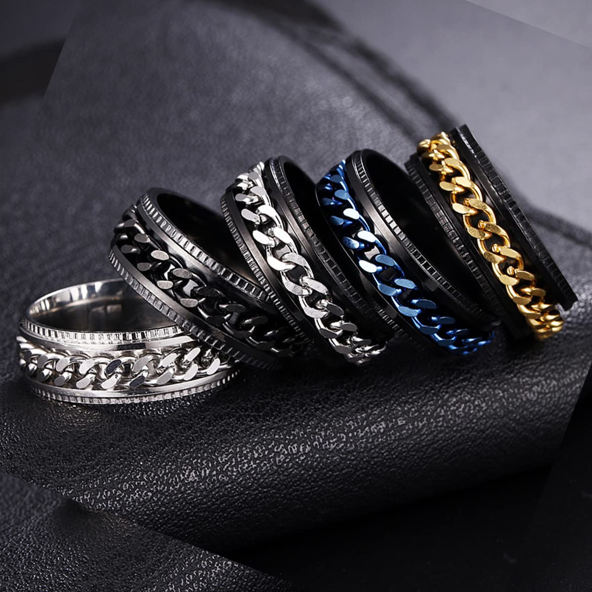 OreilleStar Anxiety Relief Spinner Ring for Men - Stainless Steel Fidget Ring with Black & Silver Finish - Stress Relief Thumb Ring for Anxiety, ADHD, Focus - Perfect for Office, Travel & Daily Relaxation