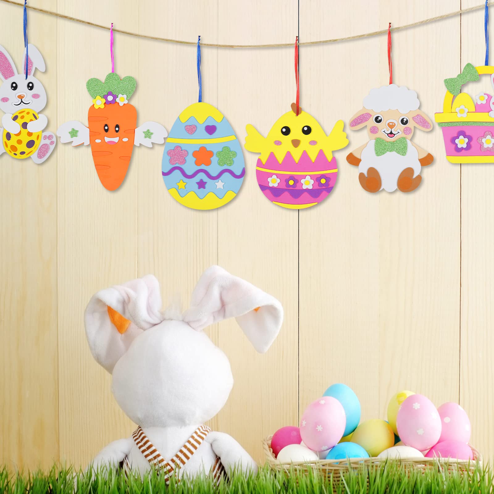 Fennoral 12 Pack Easter Craft Kit for Kids - DIY Foam Stickers & Ornaments for Easter Party Decorations | Creative Arts & Crafts for Classroom, Home, and Easter Egg Hunt Activities