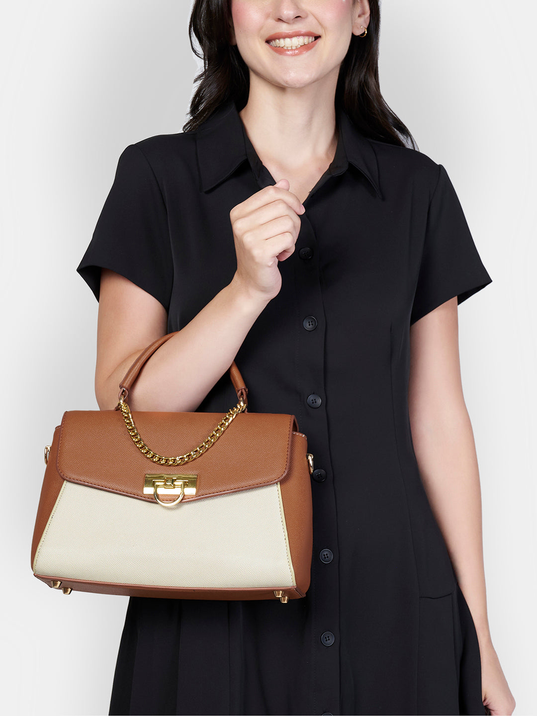 Lavie Luxe Pine Tan Small Women's Flap Satchel Handbag - Stylish Crossbody Purse for Work, Travel & Everyday Use