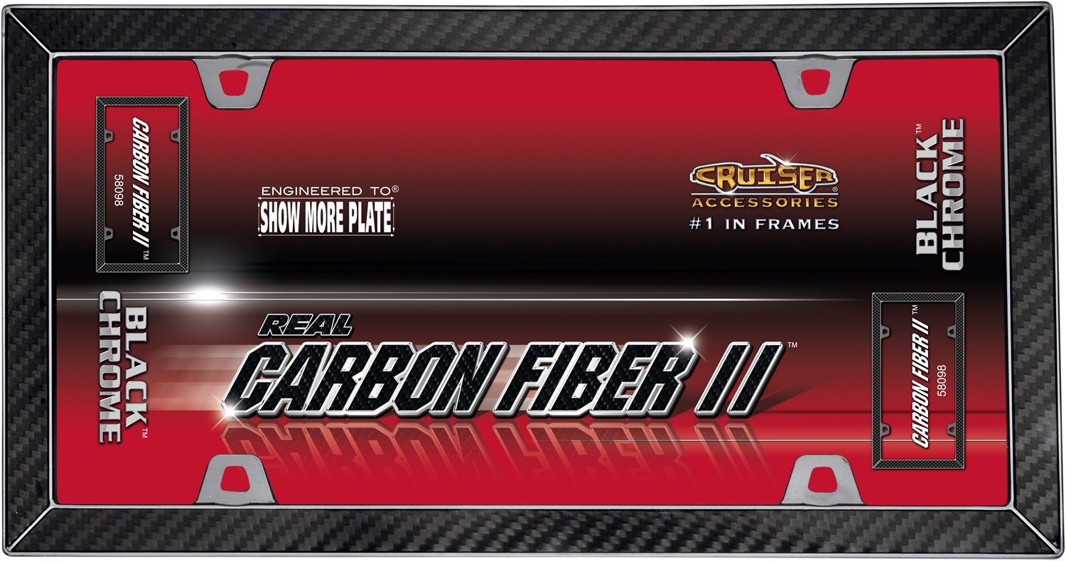 Premium Carbon Fiber & Black Chrome License Plate Frame for Cars, Trucks, SUVs - Durable & Stylish Cruiser Accessories 58098 - Perfect for Customizing Your Vehicle's Look