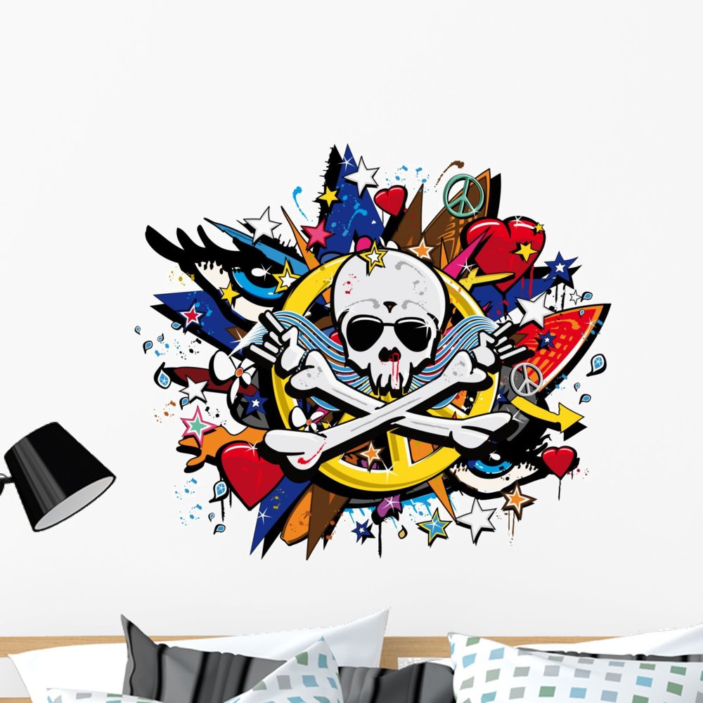 Graffiti Skull & Bones Skeleton Peel and Stick Wall Decal - 36