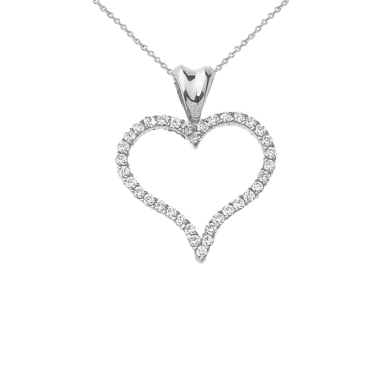 Fine Sterling Silver Diamond Open Heart Charm Pendant Necklace for Women - Elegant Jewelry Gift for Valentine's Day, Anniversary & Special Occasions
