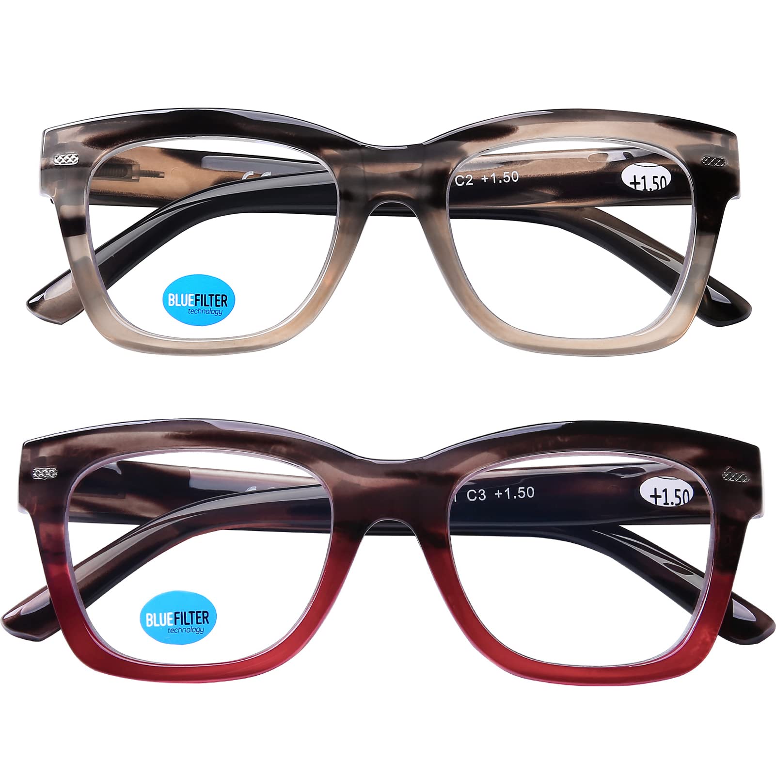 AQWANO Blue Light Blocking Reading Glasses - Oversized Computer Glasses for Women & Men - Anti Glare & Eye Strain Relief - 1.25 Magnification - Perfect for Office Work, Gaming & Digital Screen Use