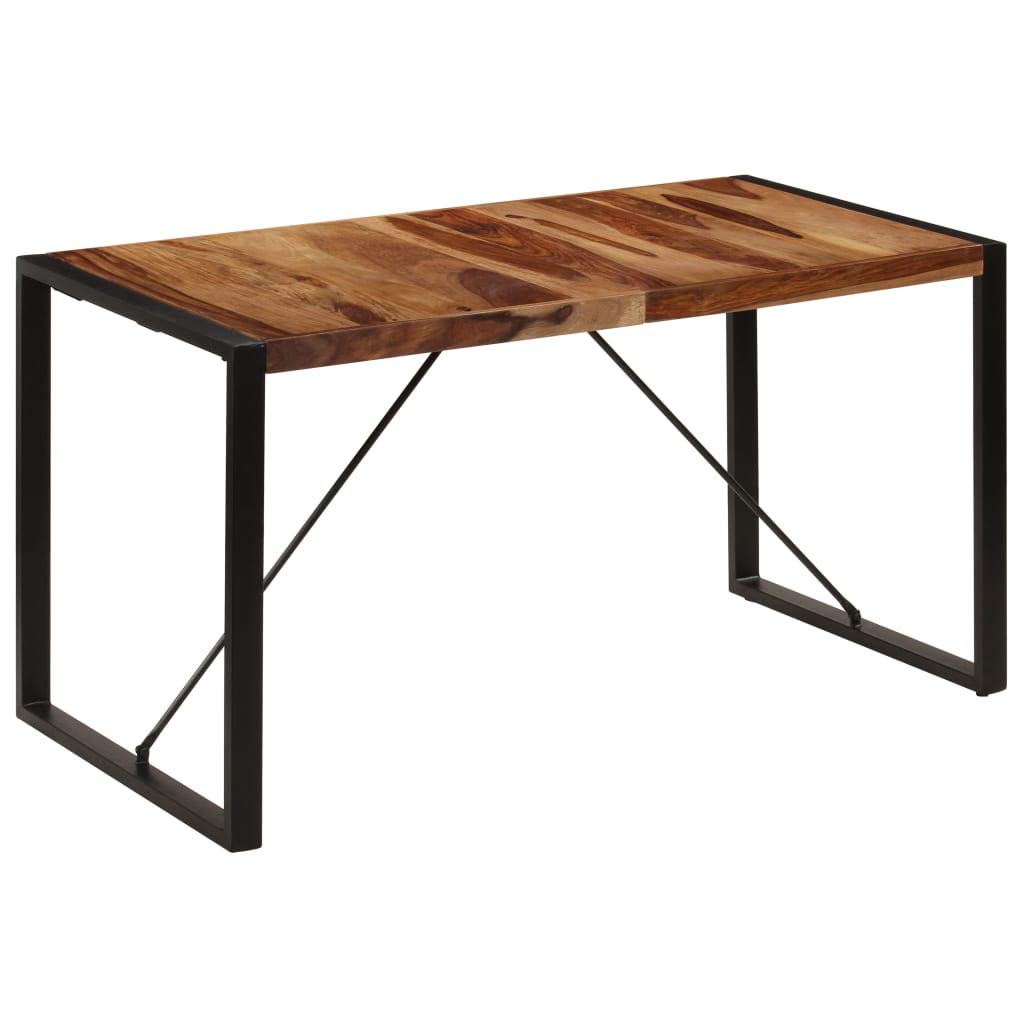 vidaXL Outdoor Wood Dining Table - Rectangle Kitchen Table with Solid Sheesham Wood Tabletop & Metal Frame | Antique-Style Design for Kitchen, Dining Room, Living Room, Backyard, Garden | Perfect for Outdoor Entertaining & Family Gatherings