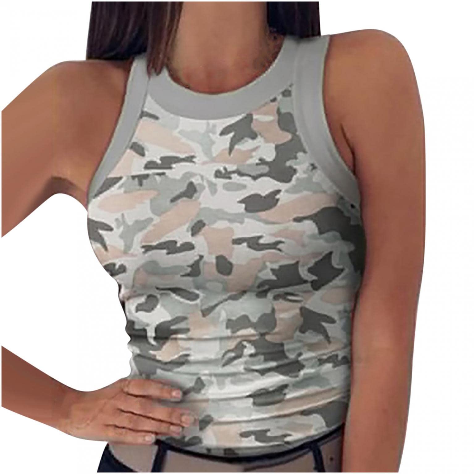 Women's Sleeveless Loose Fit Camo Tank Top - Breathable Summer Workout Shirt for Running & Gym | Casual Crew Neck Tunic for Outdoor Activities & Yoga