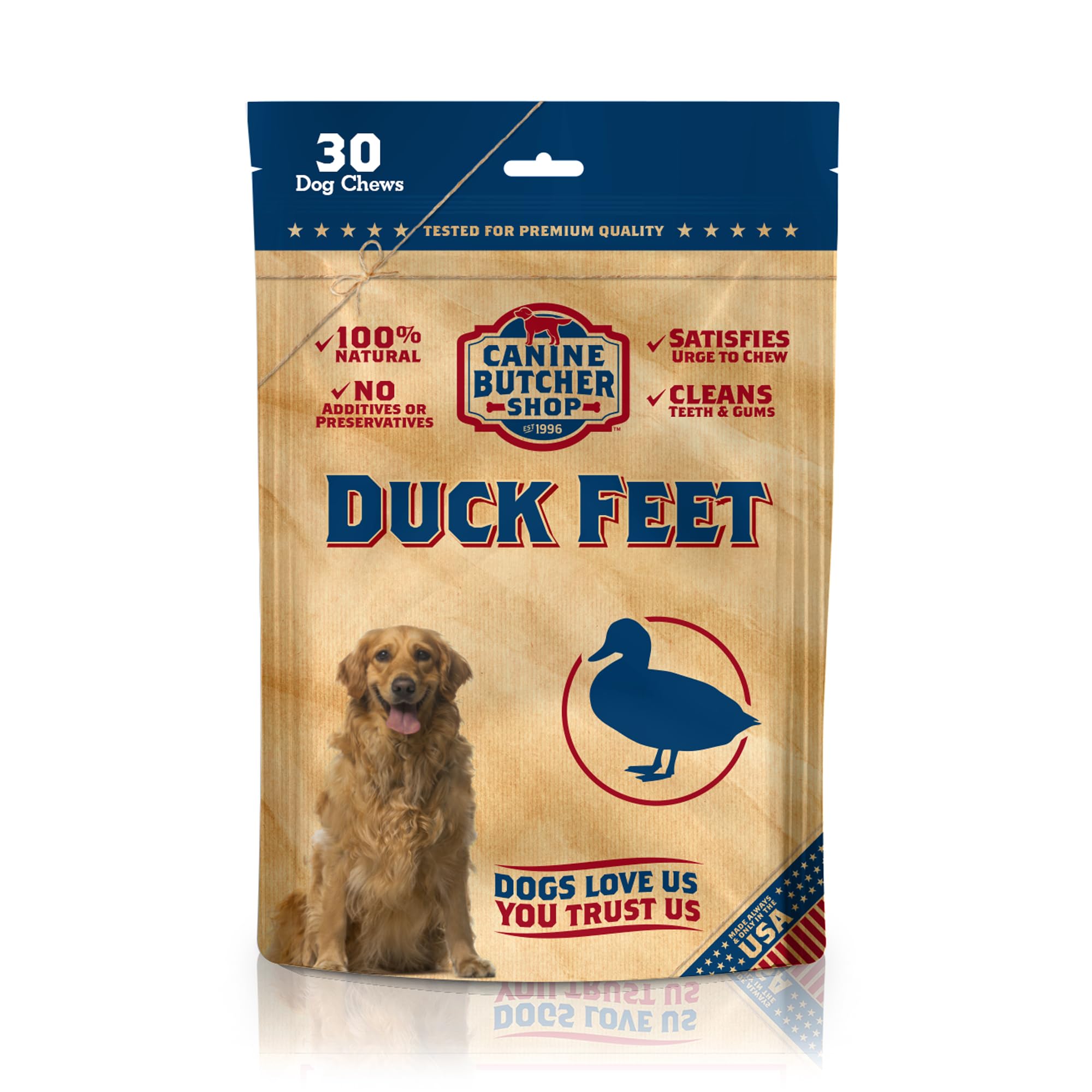 Premium All-Natural Dehydrated Duck Feet Dog Treats (Pack of 30) - USA Raised & Made, Grain-Free Chews for Dental Health - Perfect for Training Rewards & Long-Lasting Chewing Satisfaction