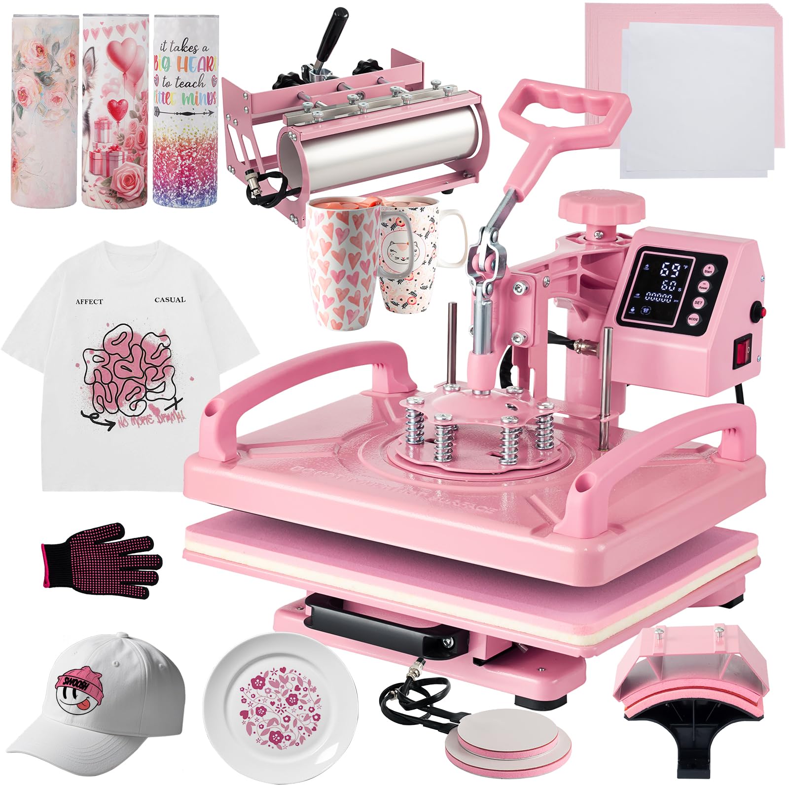 12x15 Inch 5-in-1 Heat Press Machine for T-Shirts, Hats, Mugs & Plates - Digital Sublimation Heat Transfer Press with 30oz Tumbler Attachment - Perfect for DIY Crafts, Custom Apparel & Small Business Printing