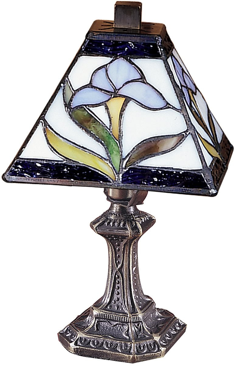 11H Irene Tiffany Accent Lamp in Antique Bronze - Vintage Stained Glass Table Lamp for Living Room, Bedroom, or Office Decor