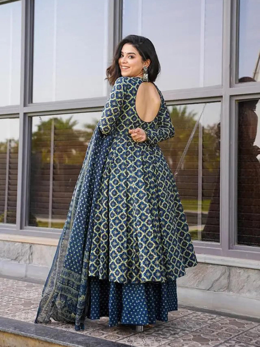 Stylish Blue Digital Printed Cotton Silk Palazzo Suit for Women - Perfect for Parties, Weddings & Festive Occasions