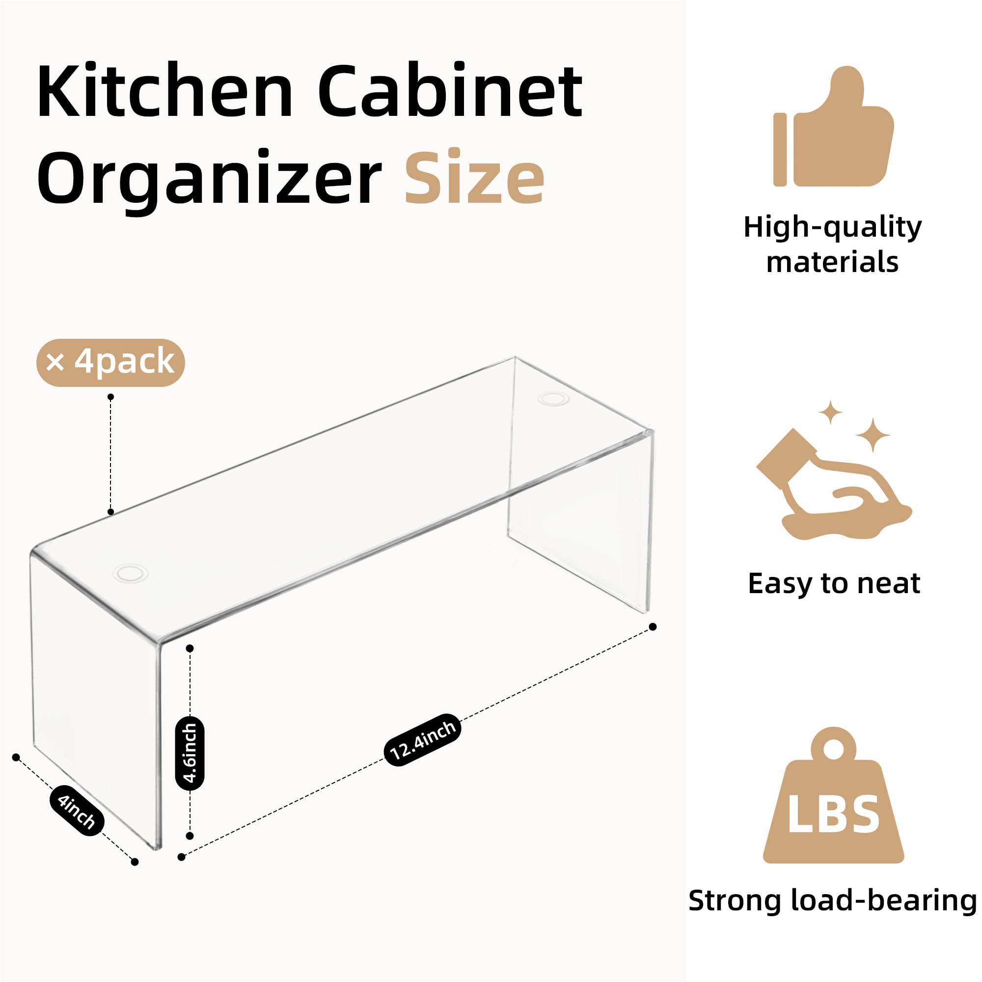 4-Pack Acrylic Cabinet Organizer Shelves - 12.4