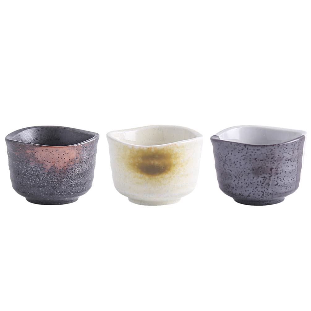 DOITOOL 3-Piece Japanese Sake Cup Set - Handcrafted Ceramic Tea Cups for Hot & Cold Sake, Assorted Colors - Perfect for Japanese Tea Ceremony, Sake Tasting & Home Bar Serving