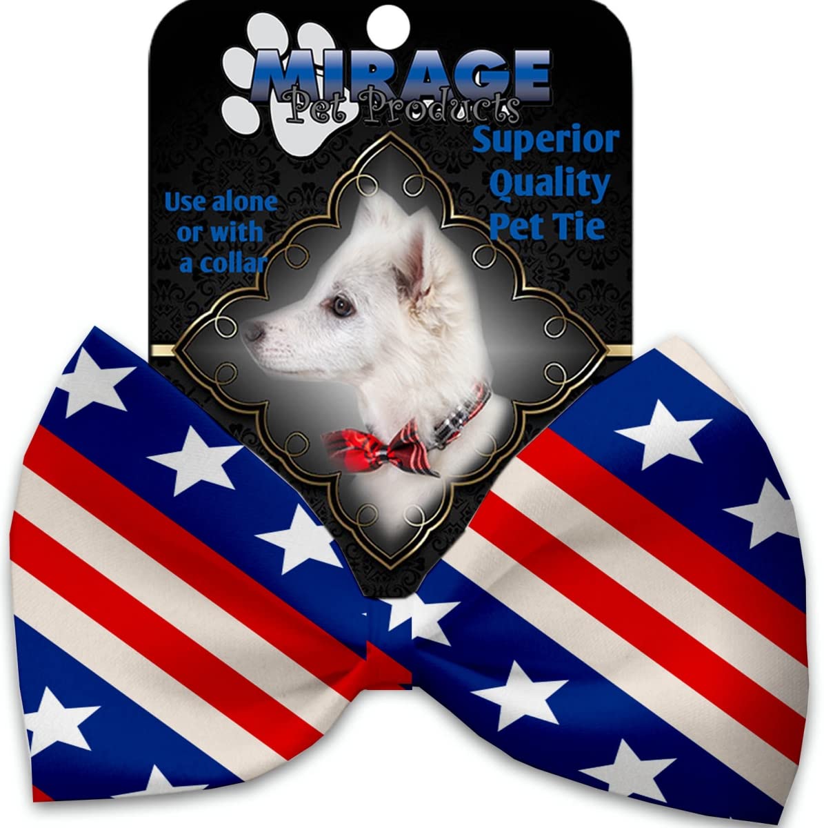 Stars and Stripes Pet Bow Tie Collar - Adjustable Velcro Dog Neck Accessory for Small Medium Dogs - Perfect for 4th of July, Christmas & Costume Parties