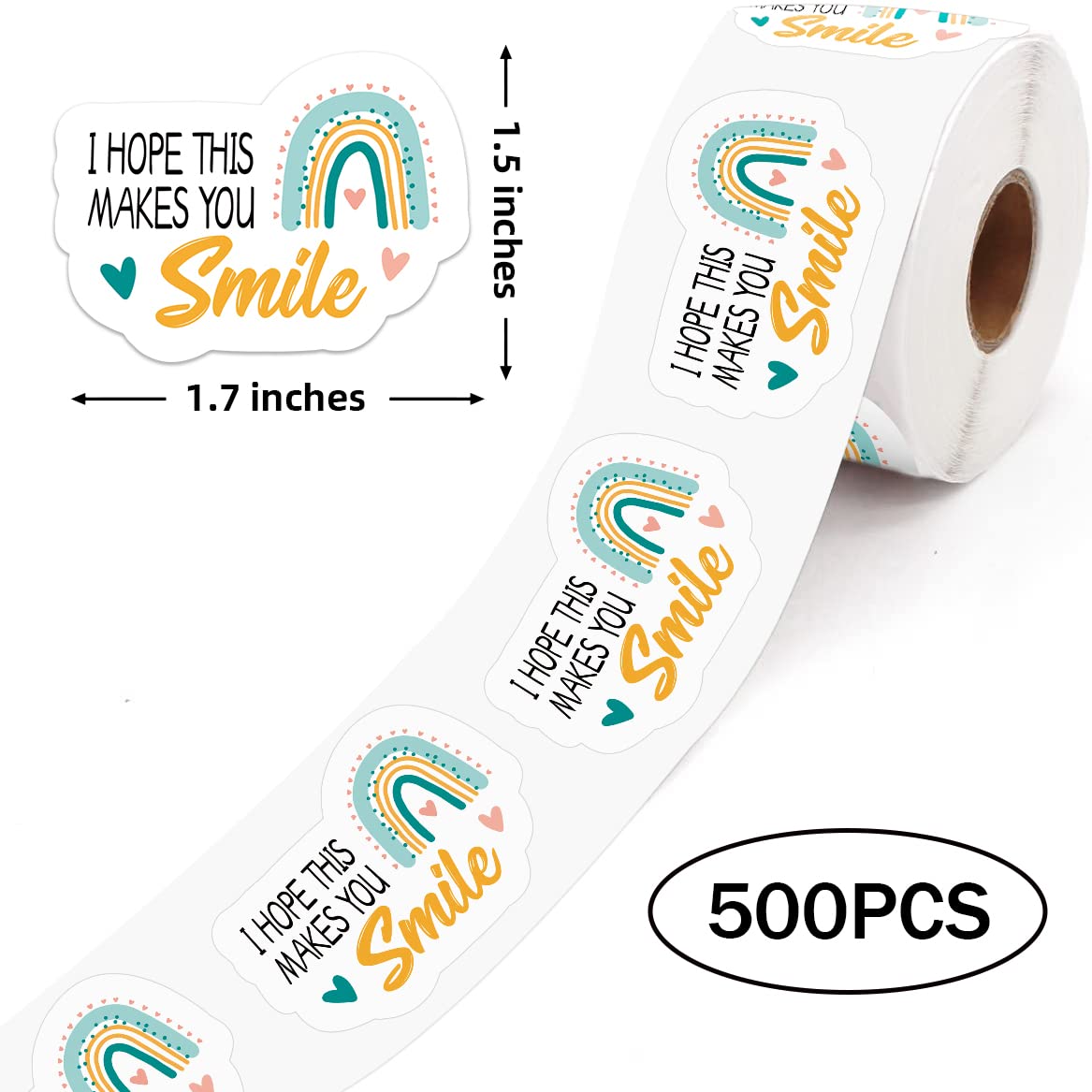 500 PCS Cute Rainbow Stickers - Thank You & Smile Stickers for Small Business, Online Retailers, Mail Envelopes, Packaging & Shipping Labels - Perfect for Etsy Sellers, Amazon FBA & Handmade Gifts Packaging