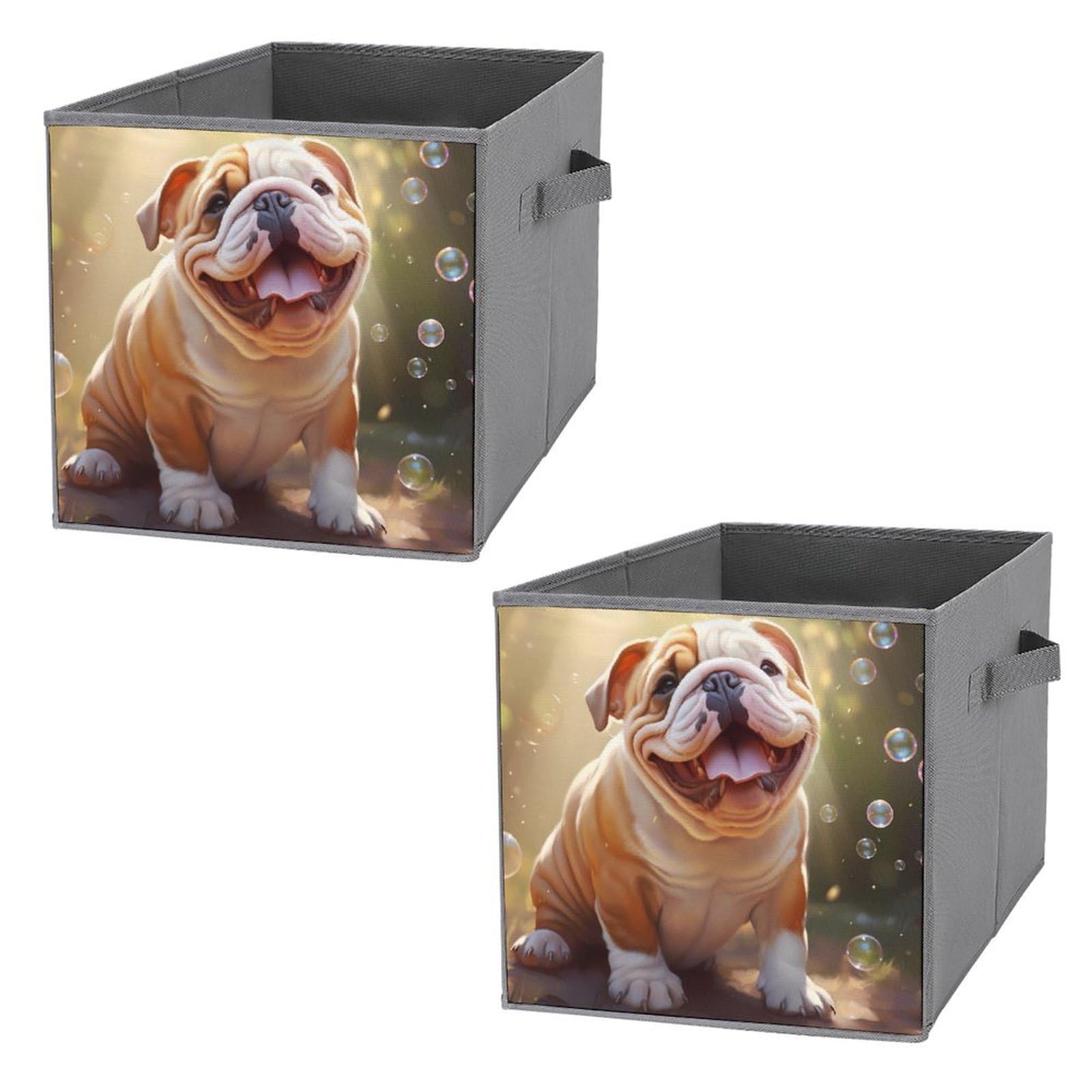French Bulldog Storage Bins 2PCS - Foldable Organizers with Handles for Home & Office
