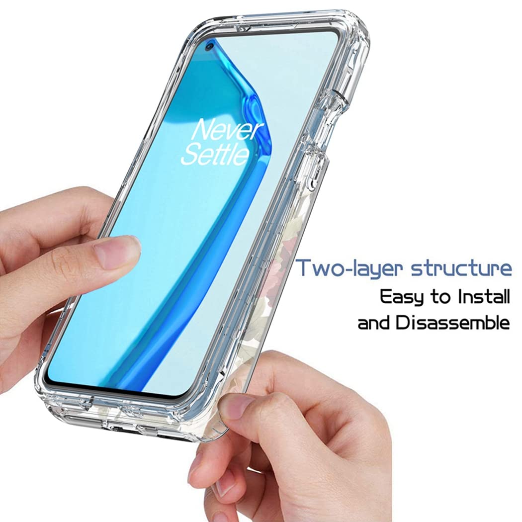 **OnePlus 9 5G LE2110 Phone Case with Tempered Glass Screen Protector - Cute Clear Floral Full Body Protective Cover for OnePlus 9 5G (Flower Design) | Perfect for Daily Use, Travel & Gift Giving**