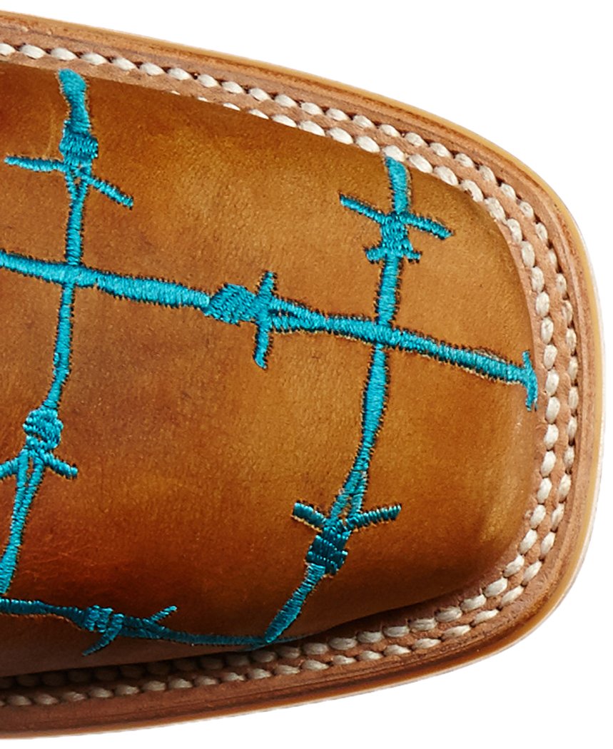 Tin Haul Women's Barbed Wire Western Boots - Tan & Turquoise Cowgirl Boots Size 11 | Comfortable Rodeo & Country Dance Shoes for Women