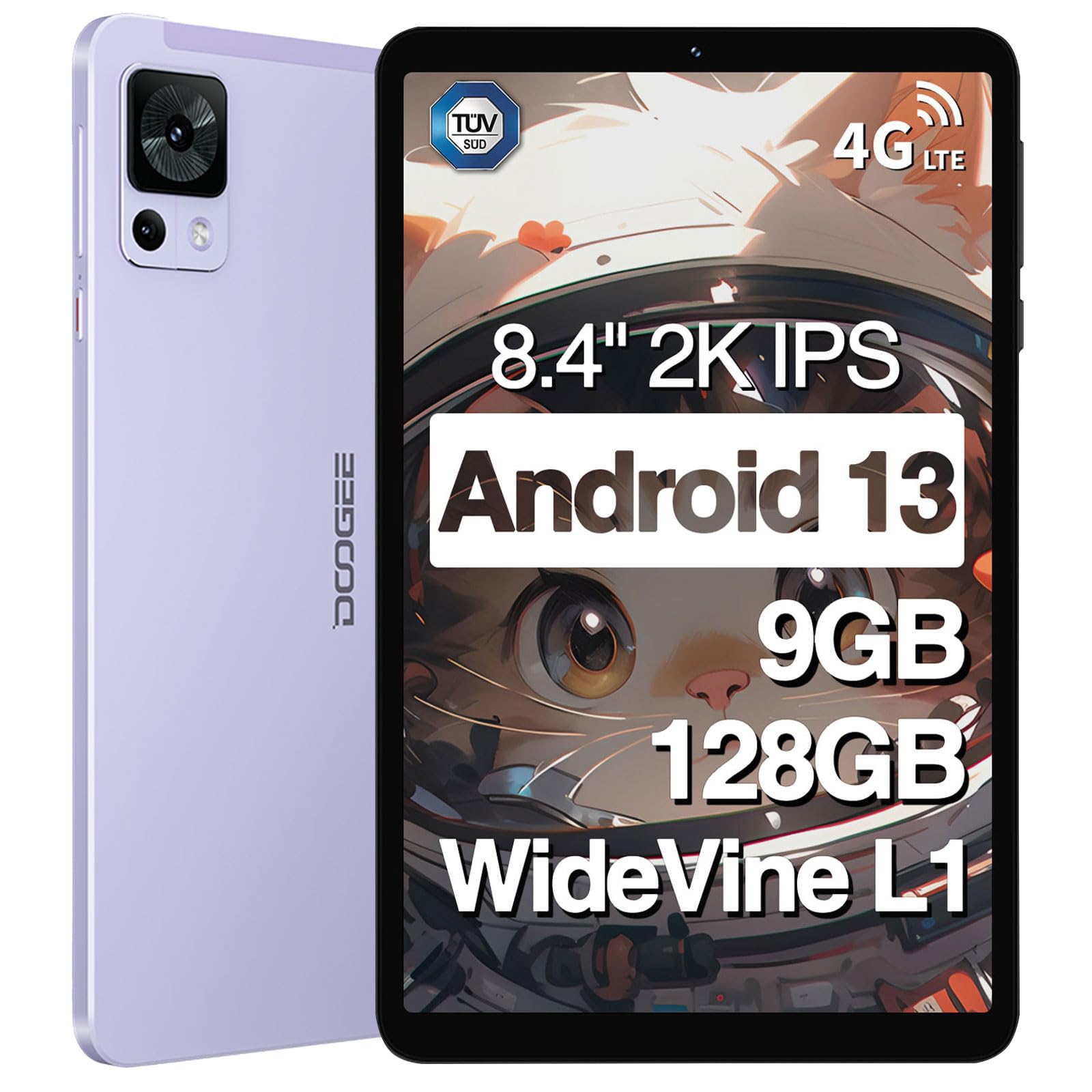 DOOGEE T20 Mini Tablet 8.4 Inch - 2.3K Display, 9GB RAM (4+5), 128GB Storage (Expandable to 1TB), 5060mAh Battery, Octa-Core Processor, 13MP+5MP Dual Camera, Android 13, TÜV Certified, Dual-Band WiFi, GPS - Purple | Portable Tablet for Work, Study, Entertainment & Travel