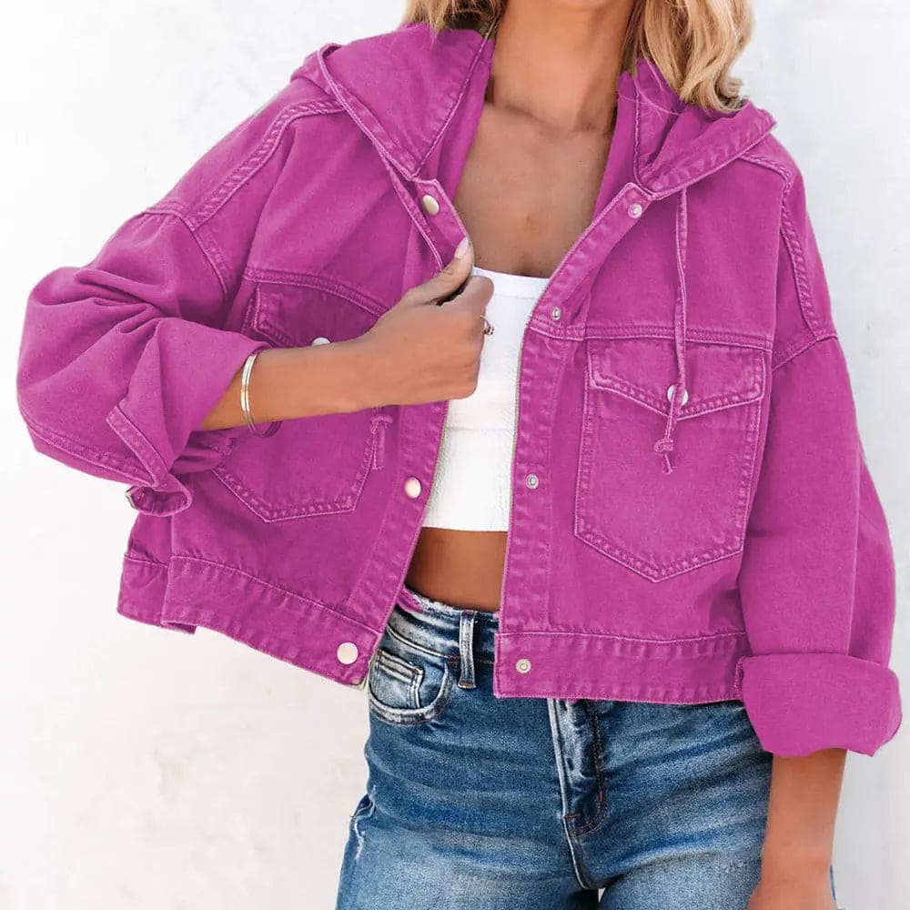Trendy Hooded Dropped Shoulder Denim Jacket for Women - Distressed Oversized Denim Coat with Pockets - Perfect for Casual Outfits, Streetwear & Fall Layering