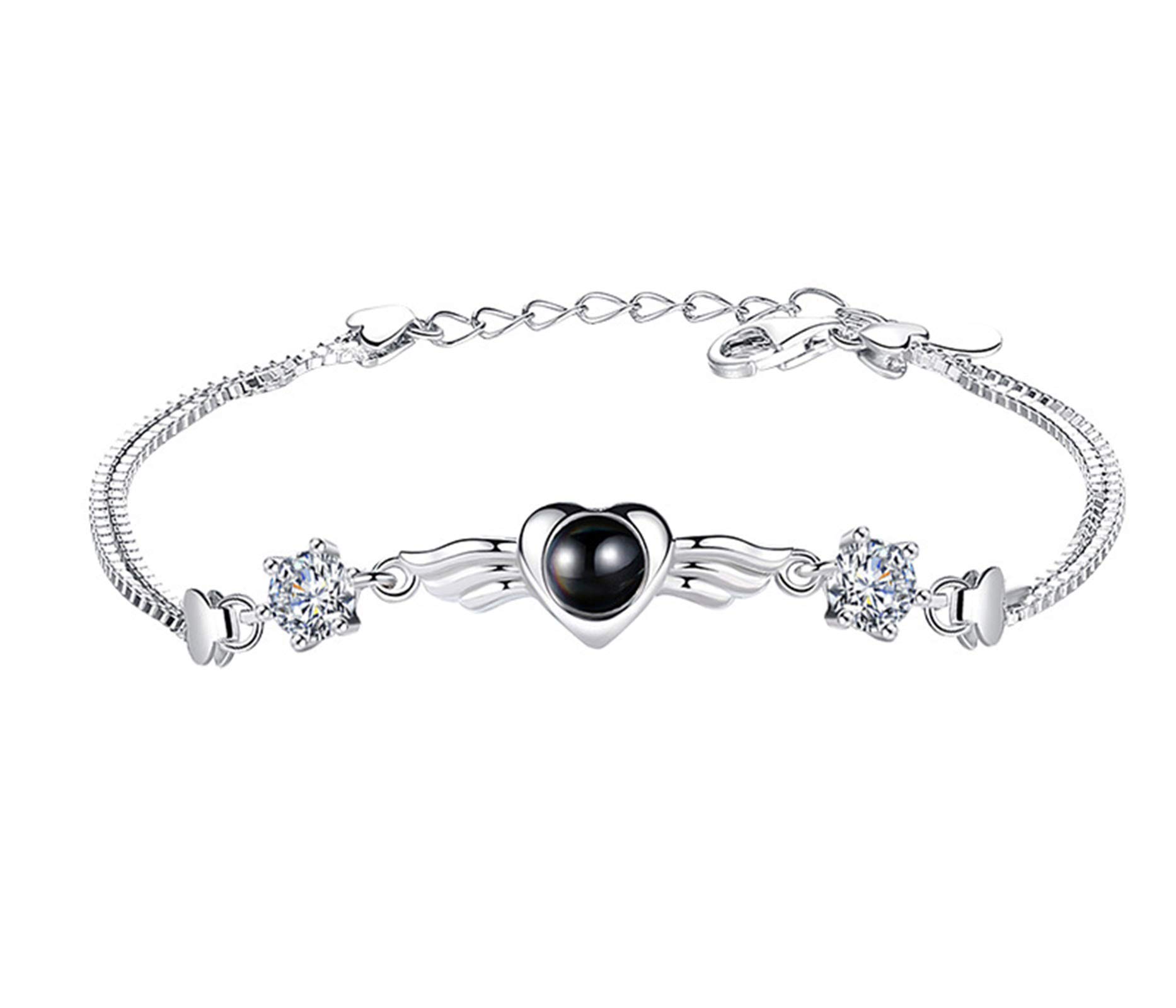 KnSam Silver Wing Heart Bracelet - 'I Love You' in 100 Languages - Elegant Birthday Gift for Women, Girlfriend, Wife | Perfect for Anniversaries, Valentine's Day & Romantic Occasions