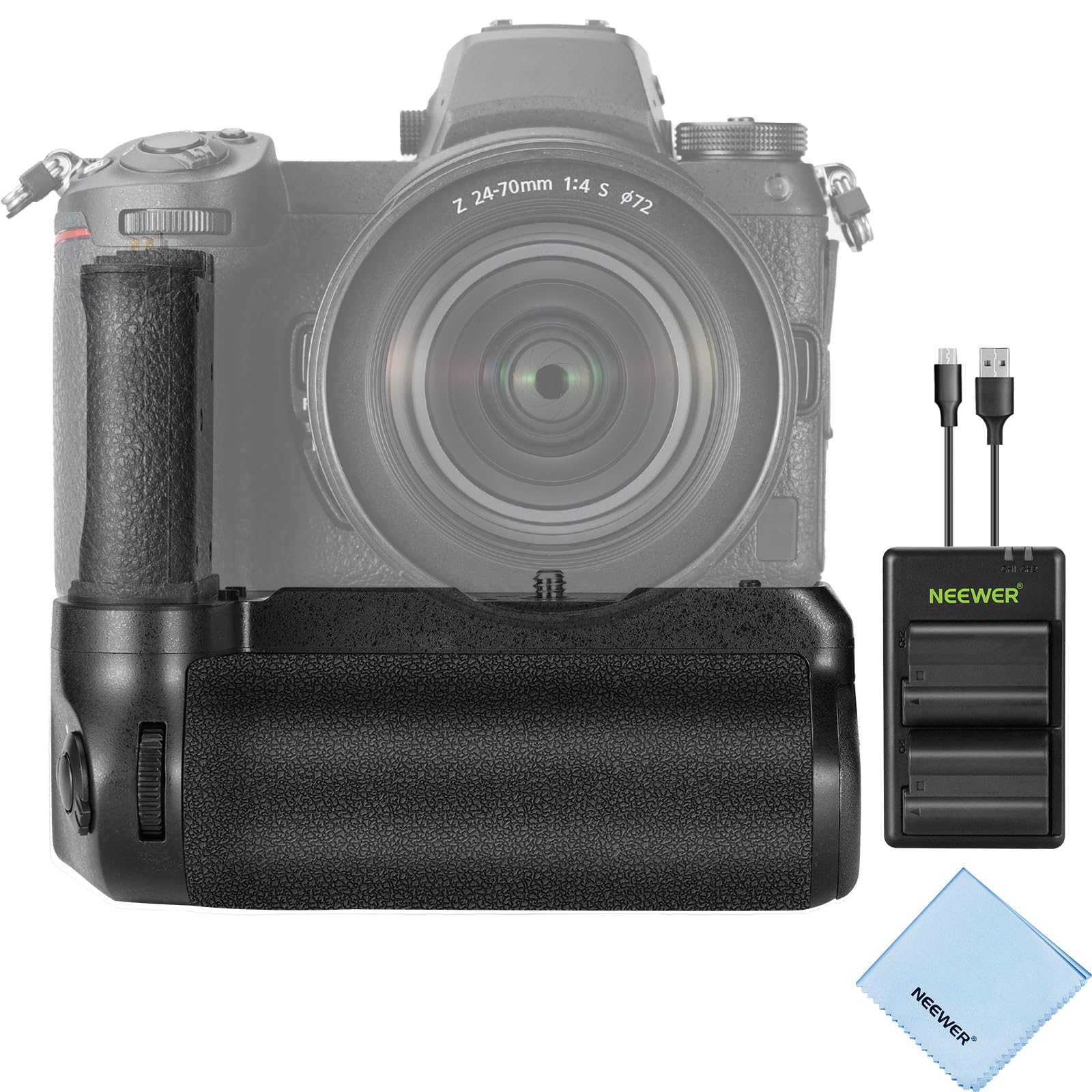 NEEWER MB-N11 Vertical Battery Grip for Nikon Z6 II & Z7 II Cameras with 2x 2400mAh EN-EL15c Replacement Batteries, USB Dual Channel Charger & Cleaning Cloth - Perfect for Photography, Travel & Professional Shooting