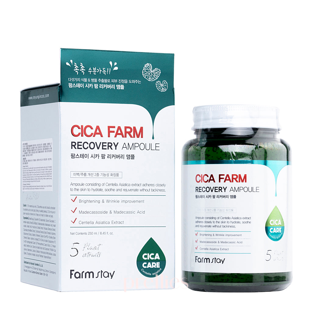 Farmstay Cica Farm Recovery Ampoule 250ml - Soothing & Hydrating Facial Serum for Sensitive Skin | Redness Relief & Skin Barrier Repair | Perfect for Post-Treatment Care & Daily Skincare Routine
