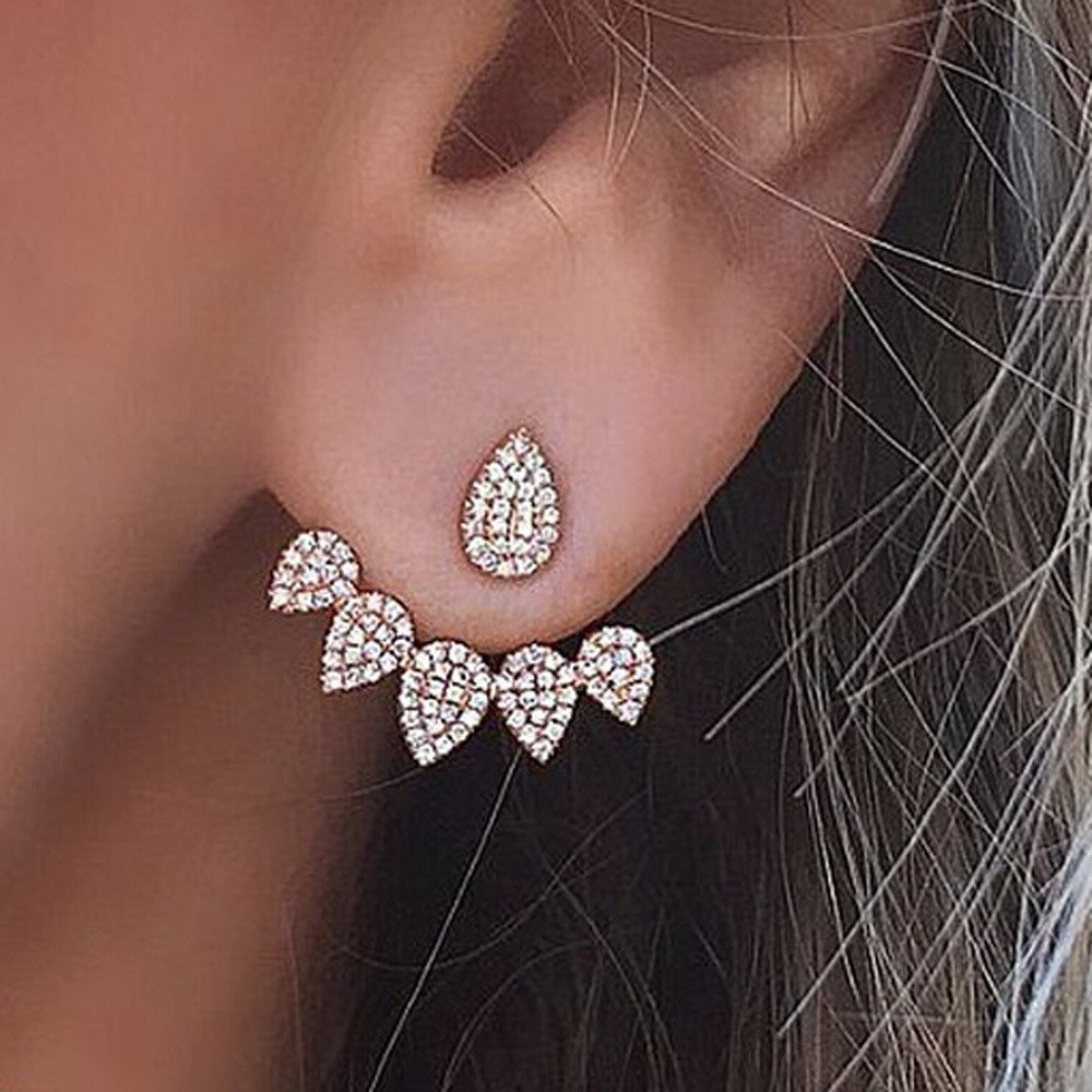 Melupa Simple Stylish Water Drop Crystal Rhinestone Stud Earrings for Women - Silver Pierced Charm Jewelry - Perfect for Parties, Weddings & Everyday Wear