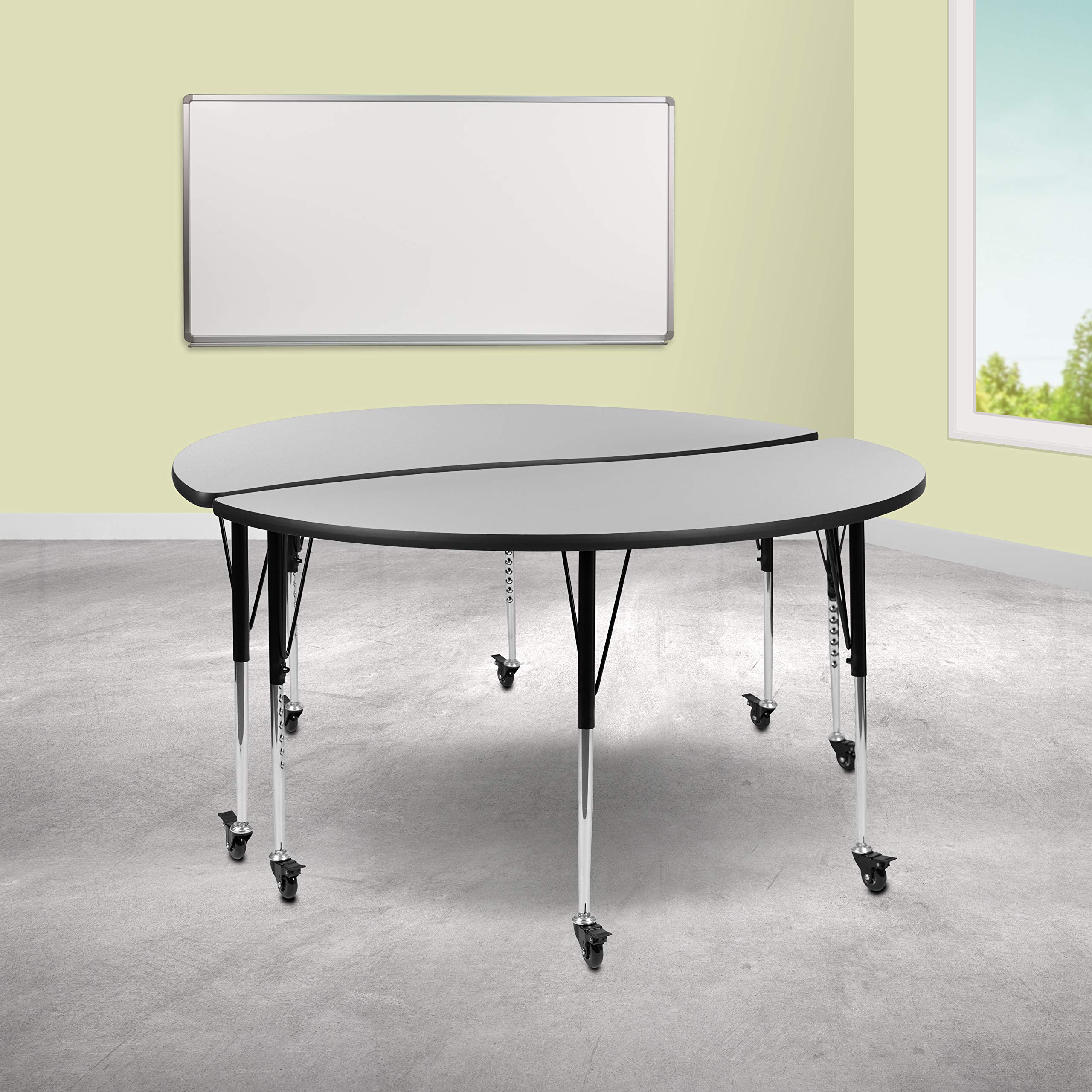 EMMA + OLIVER 60 Inch Round Adjustable Height Activity Table Set with 2 Chairs, Collaborative Learning Table for Kids, Grey - Perfect for Classrooms, Daycares & Home Play Areas
