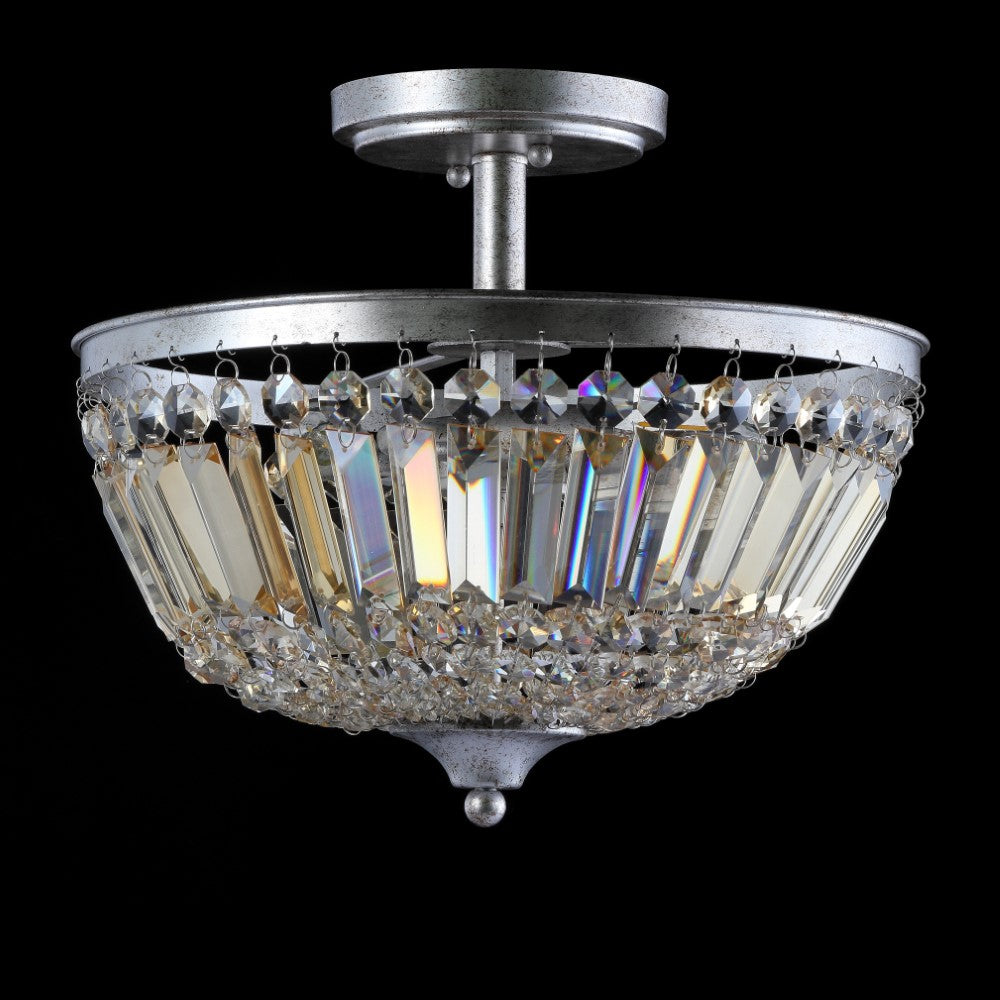 14.2 Inch Crystal & Metal LED Semi Flush Mount Ceiling Light - Modern Lighting Fixture for Bedroom, Living Room, Dining Room, Hallway