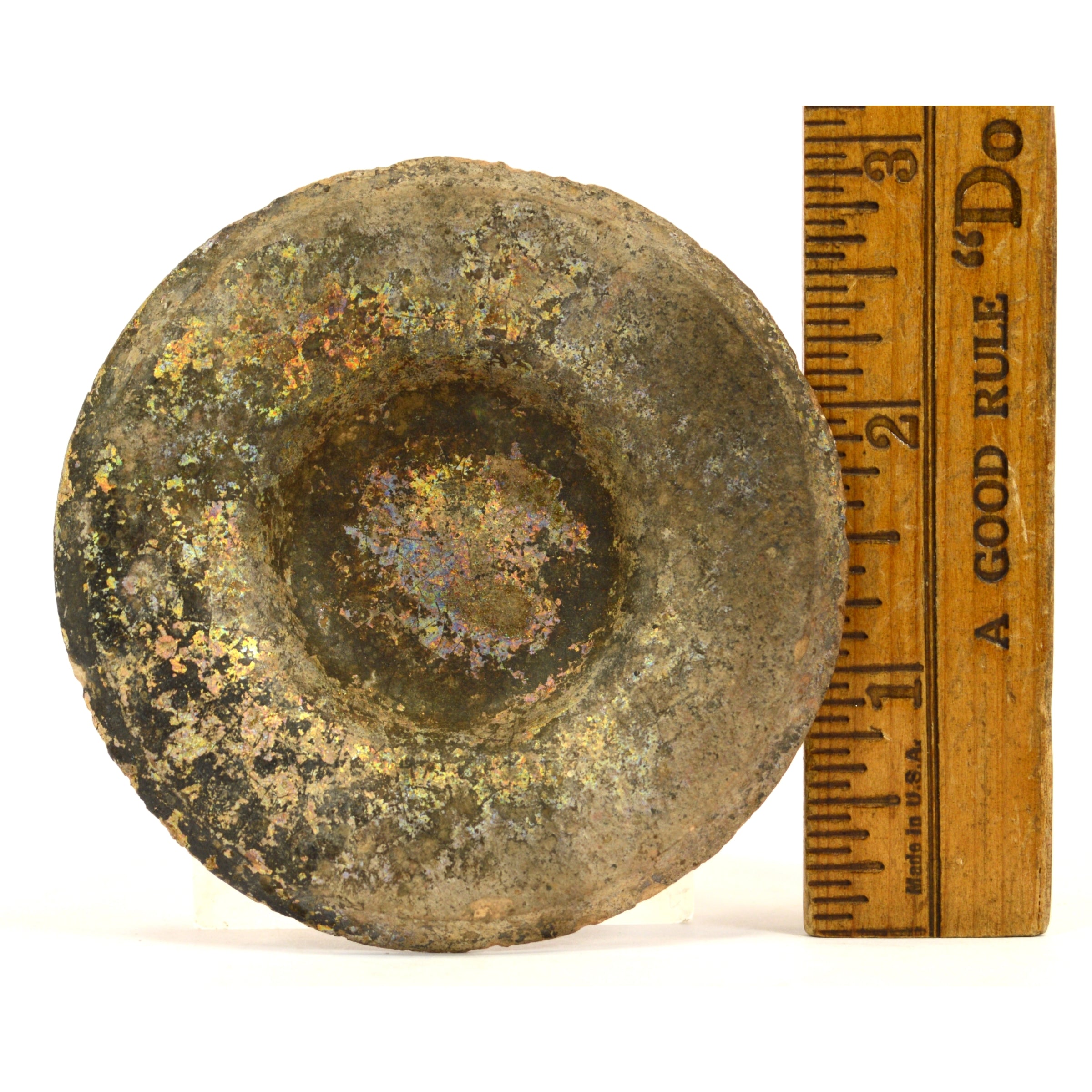 Ancient Terracotta Pottery Vessel Lid with Heavy Iridescence - Authentic Pre-Columbian Artifact for Home Decor & Museum Display
