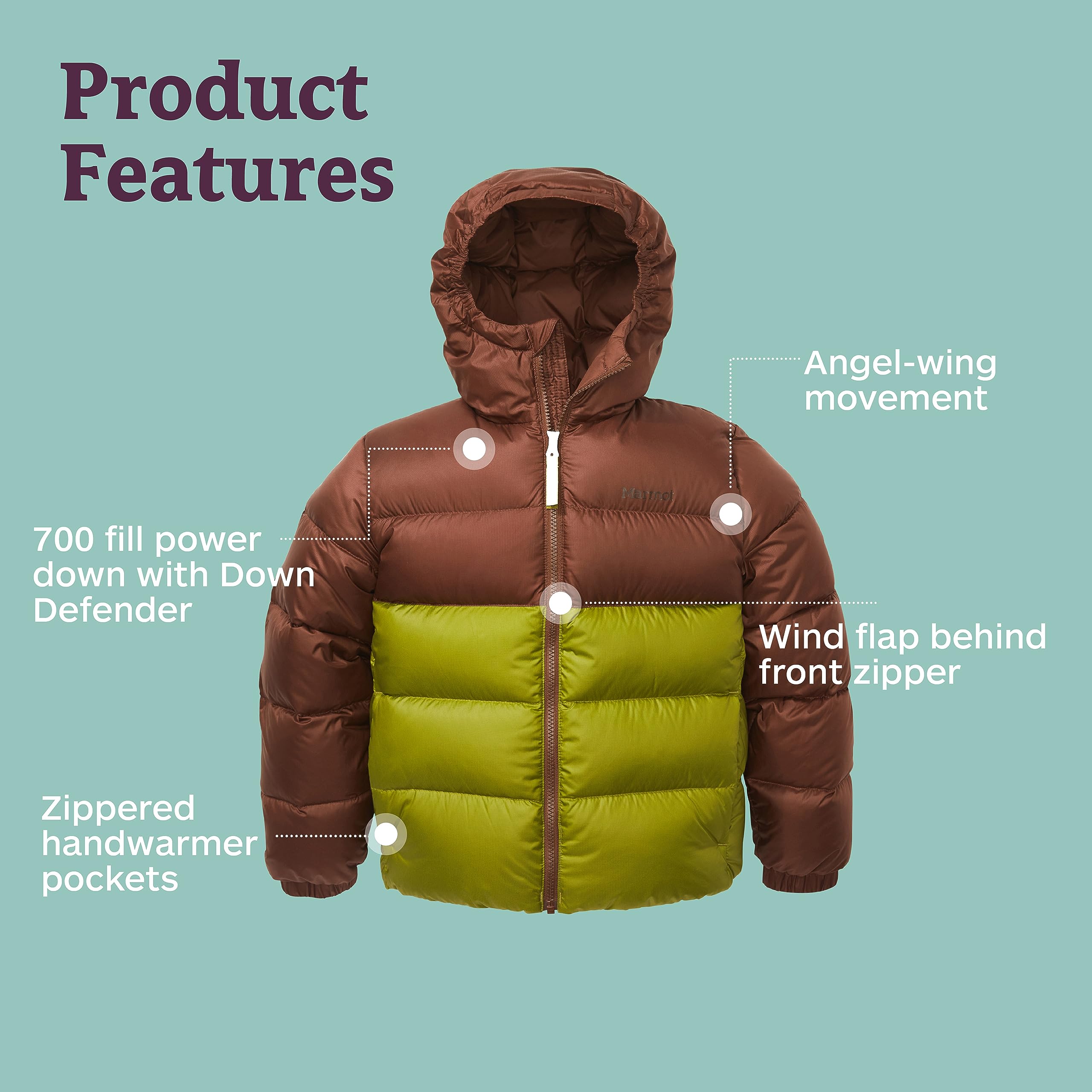 MARMOT Kids Guides Down Hoody - 700 Fill Power Insulated Water-Resistant Lightweight Puffer Jacket with Adjustable Hood for Winter Outdoor Activities Hiking Camping