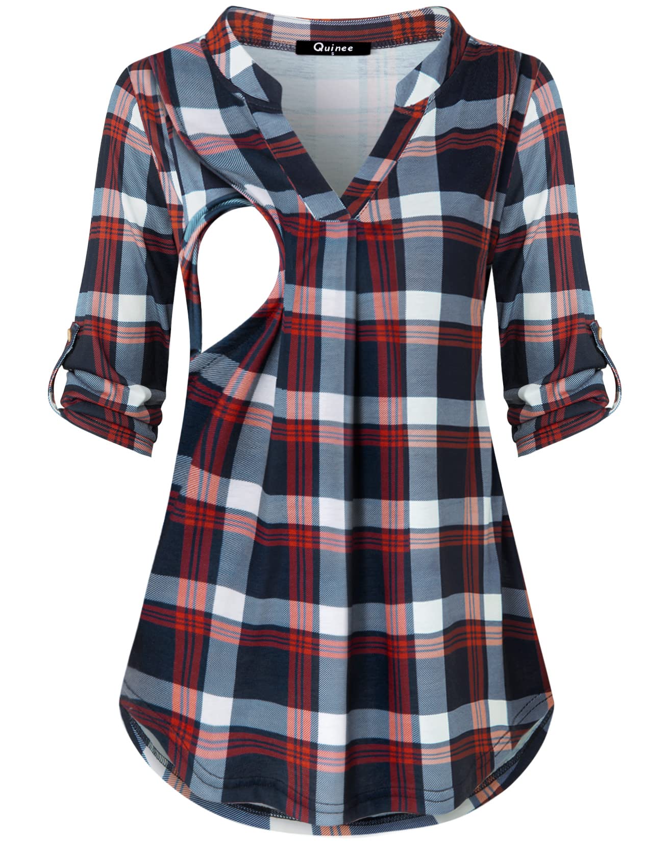 Quinee Nursing Tops for Breastfeeding Maternity - 3/4 Rolled Sleeve Breastfeeding Shirts for Women | Comfortable & Stylish Nursing Clothes for Pumping & Nursing in Public