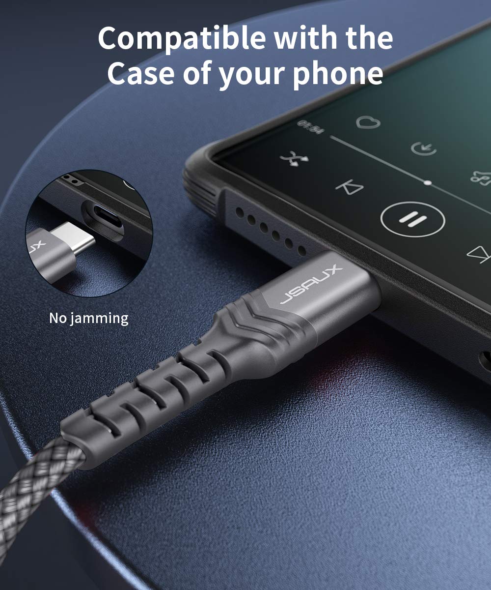 JSAUX USB C to 3.5mm Audio Aux Jack Cable 1M (3.3ft) - Type C to 3.5mm Male Headphone Adapter - Compatible with iPad Pro 2018, Google Pixel 2/3/XL, Samsung Galaxy S22/S21/S20/Note 10 - Grey - Perfect for Car Audio, Gaming & Mobile Devices