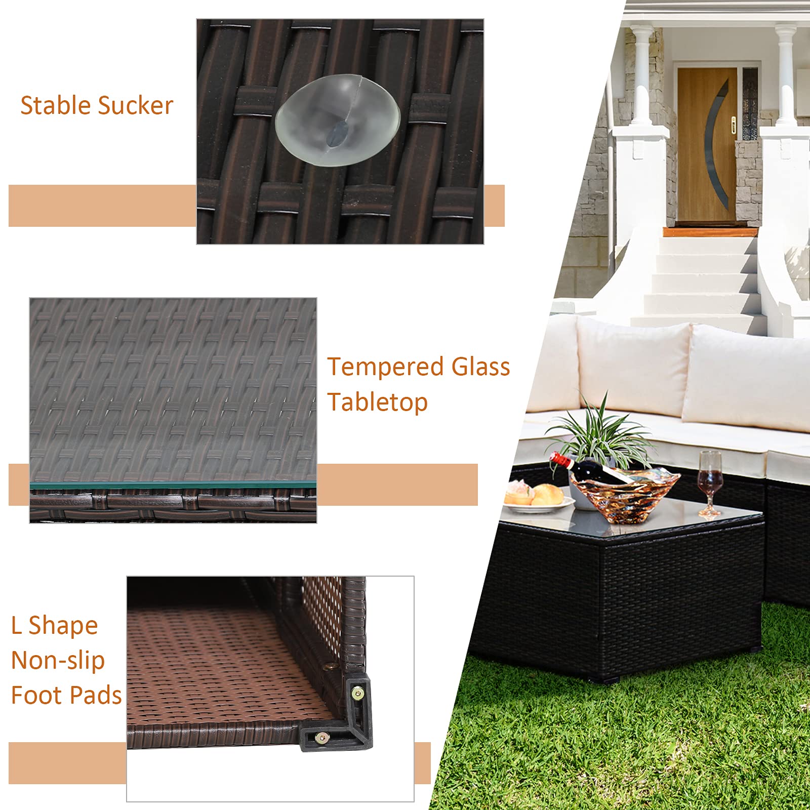Tangkula 6-Piece Outdoor Patio Furniture Set - All-Weather Rattan Wicker Sectional Sofa with Tempered Glass Coffee Table & Cushions - Perfect for Backyard, Garden, Balcony, Poolside (Beige) | Ideal for Outdoor Entertaining, Relaxation & Lounging