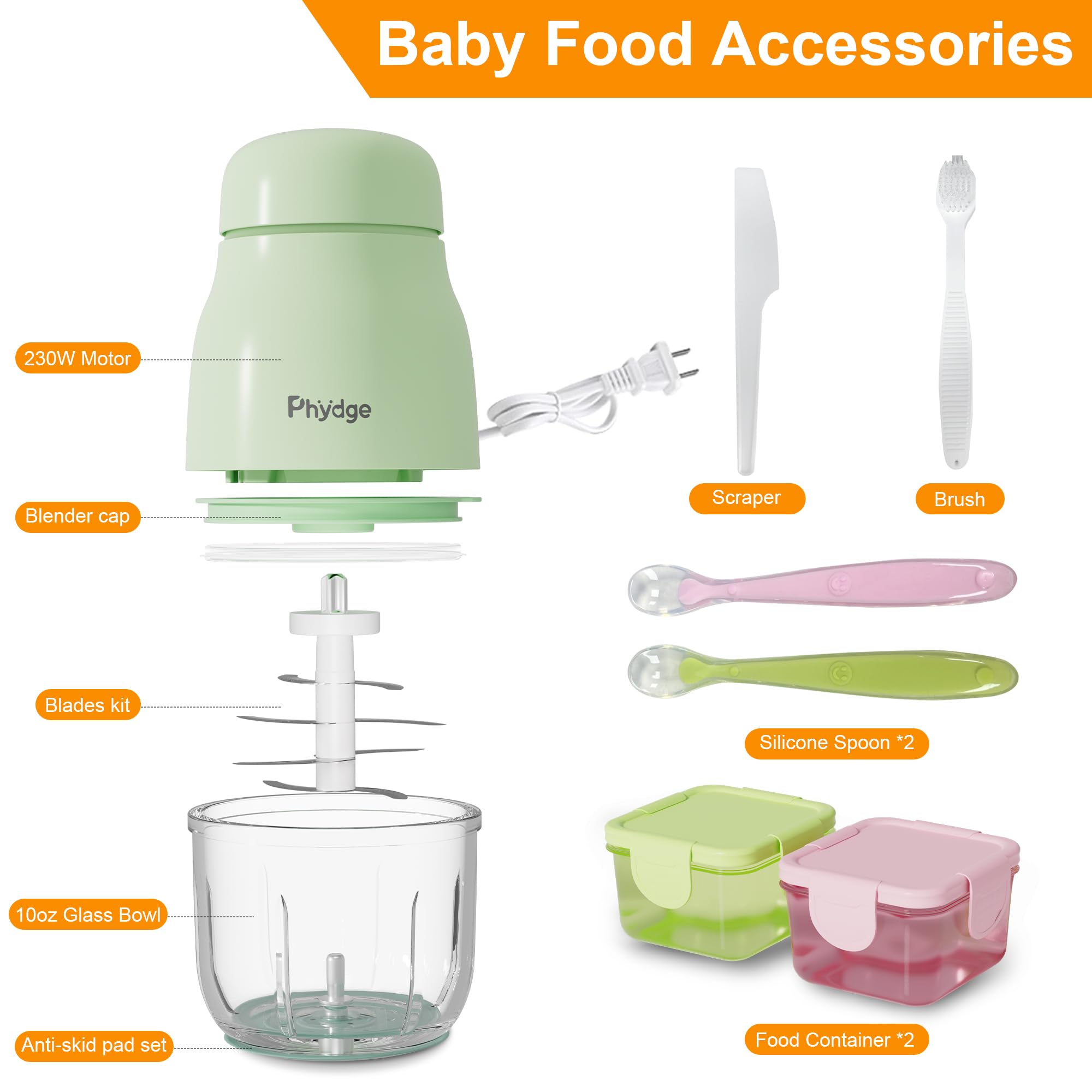 Upgraded Baby Food Maker & Blender with 10oz Containers, Silicone Spoons - Easy Clean Infant Puree Processor for Fruits, Vegetables & Meat | Perfect for Homemade Baby Meals, Travel & On-the-Go Feeding