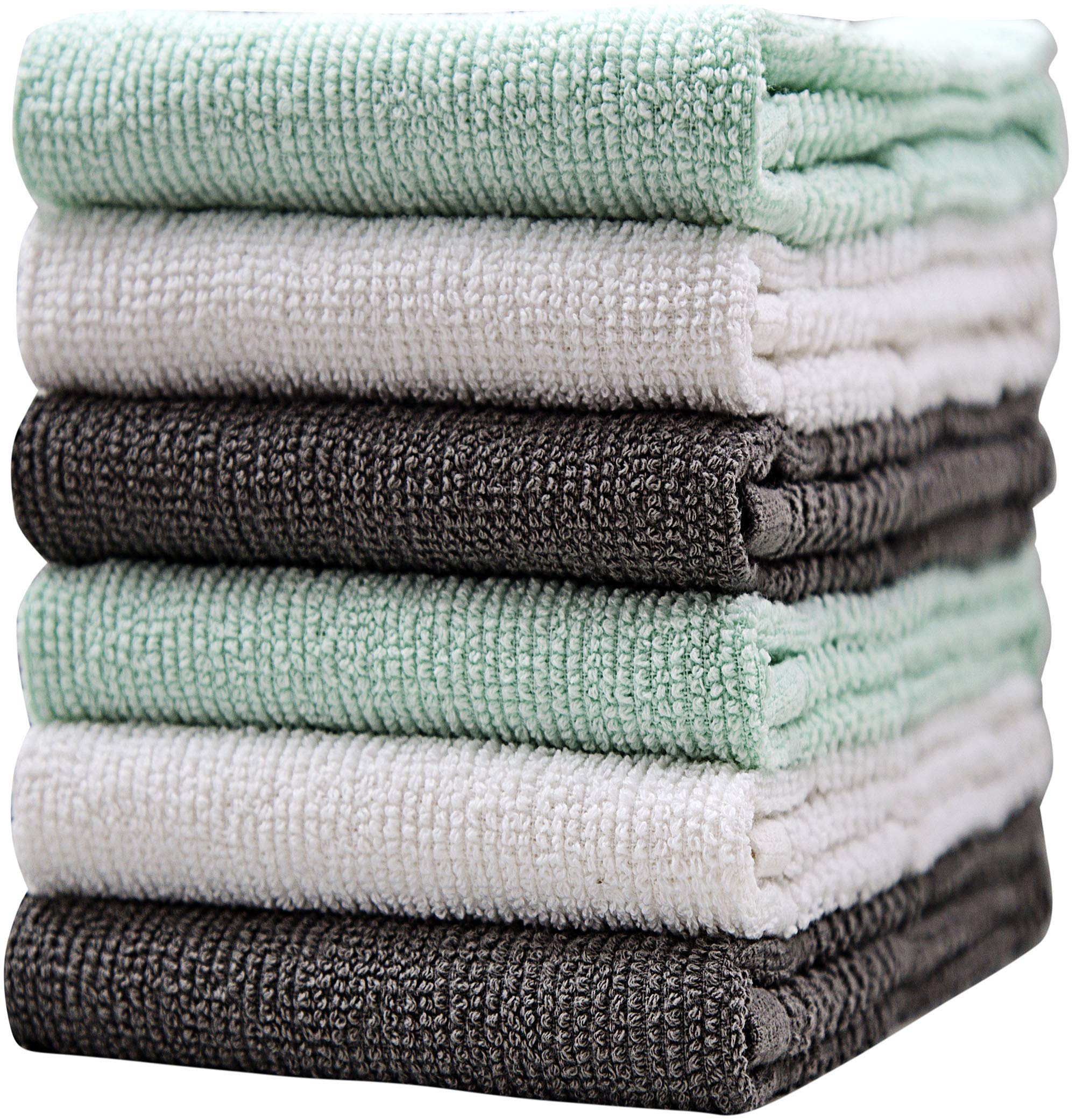 Premium Cotton Kitchen Towels Set (6 Pack) – 16.5”x26” Highly Absorbent 369 GSM Tea Towels – Textured Solid Dyed Hand Towels for Drying Dishes & Cleaning – Aqua Blue – Perfect for Kitchen, Bathroom & Household Use