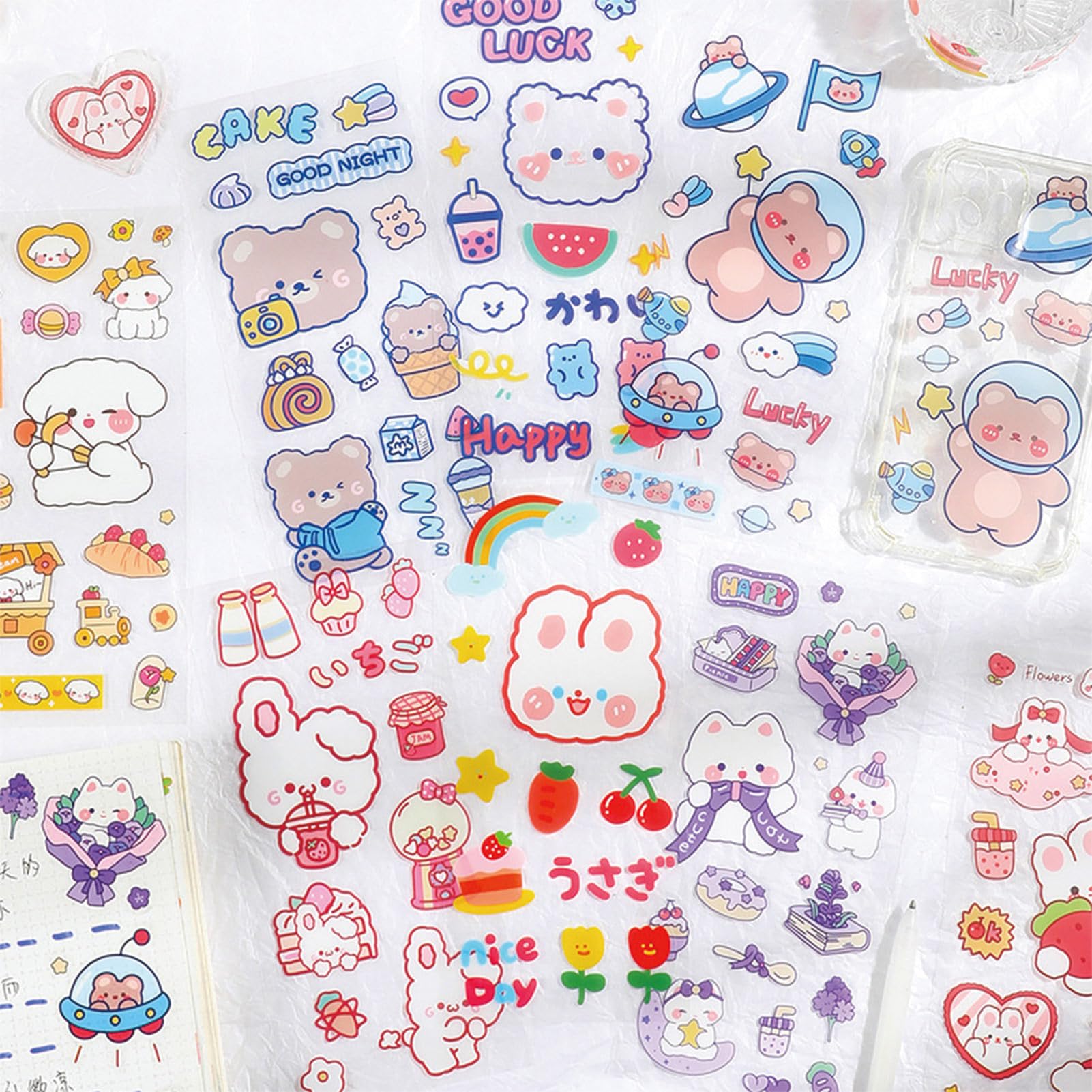 20 Sheets Cute Kawaii Cartoon Stickers for Kids - Waterproof Animal Stickers for DIY Crafts, Scrapbooking, Journals & School Projects - Fun Decorative Adhesive Stickers for Girls & Boys (20 Sheets)