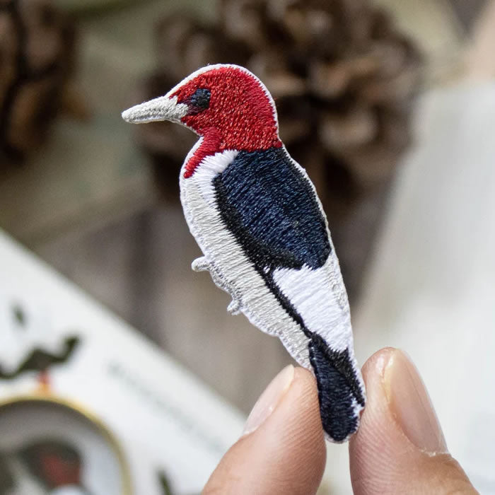 Bird Collective Red Headed Woodpecker Iron-On Patch - Vintage Style Embroidered Applique for Jackets, Backpacks & DIY Crafts (Nature Inspired Design) | Perfect for Outdoor Enthusiasts & Wildlife Lovers